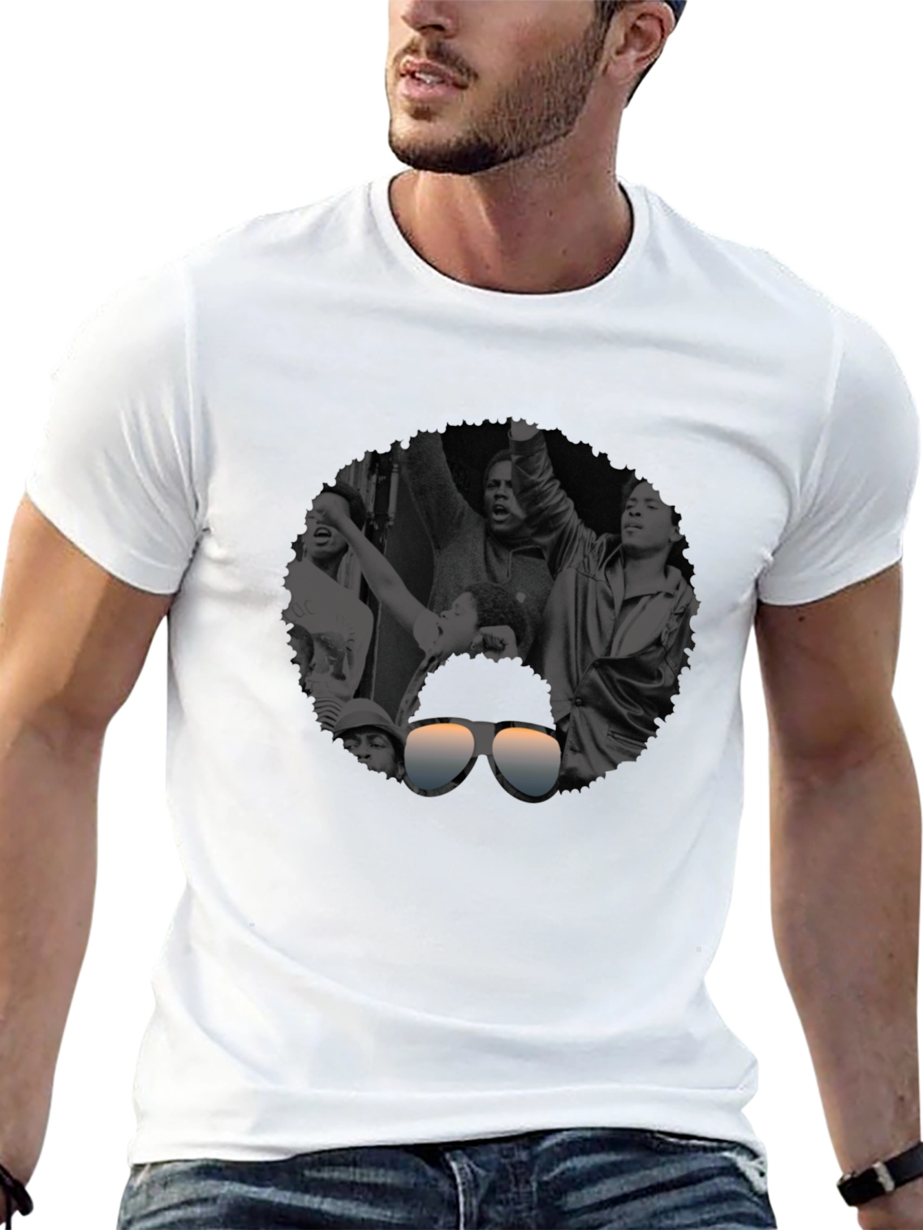 Black Retro Black & White Graphic Tee view 13