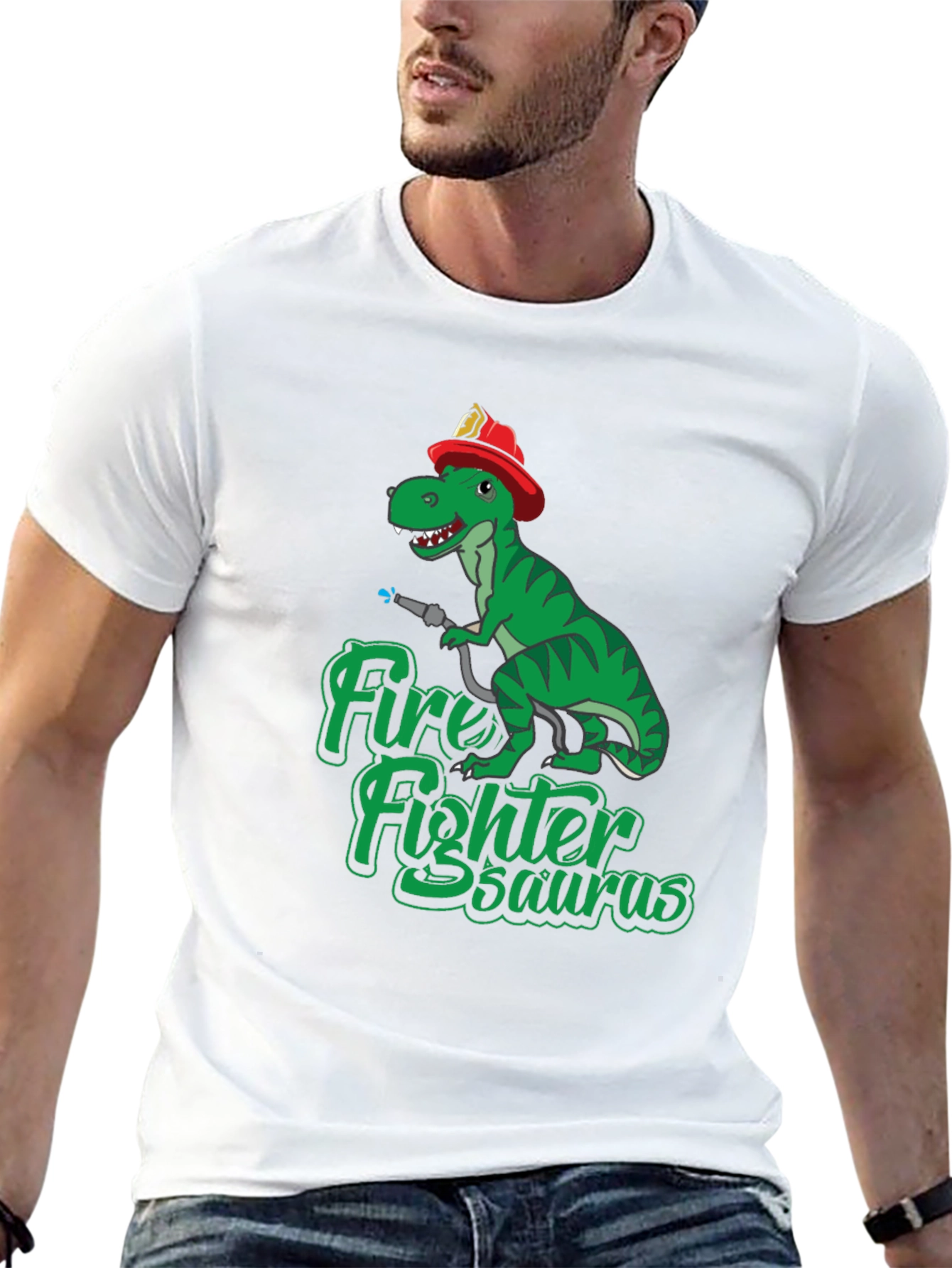 Black Firefighter Dinosaur T-Shirt - Dino Fireman Tee view 13