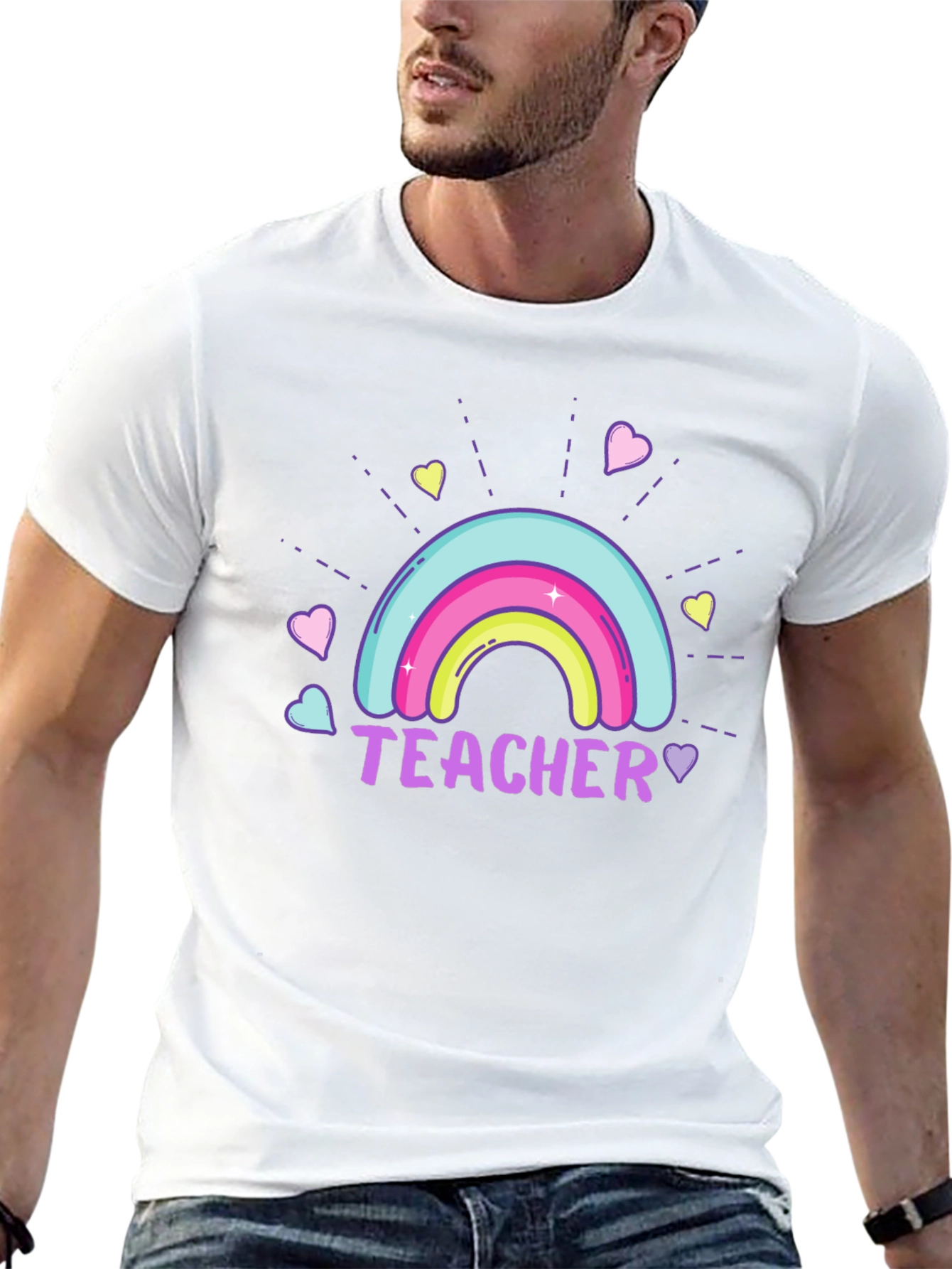 Black Teacher Rainbow Graphic Tee - Unisex Black T-Shirt view 13