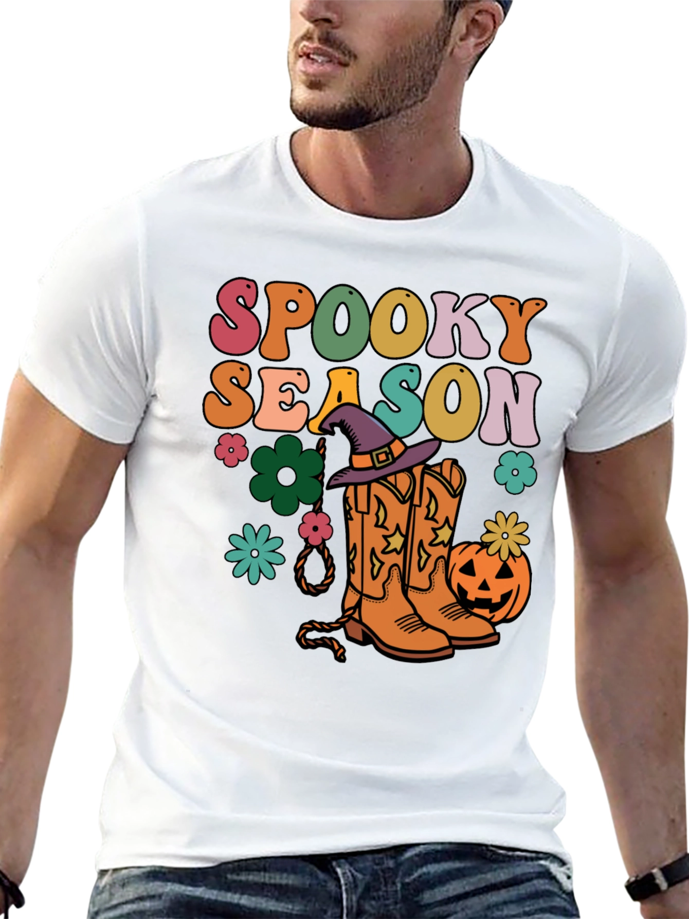 Black Spooky Season Retro Halloween T-Shirt view 13