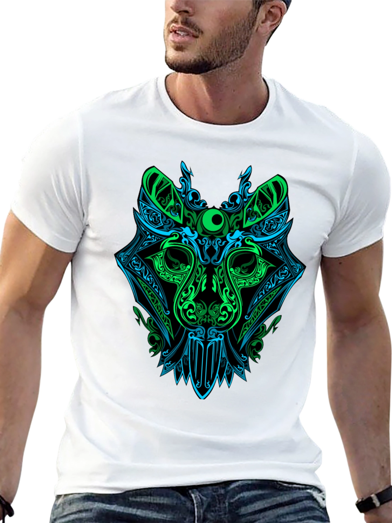 Black Neon Wolf Graphic Tee - Men's Black T-Shirt view 13