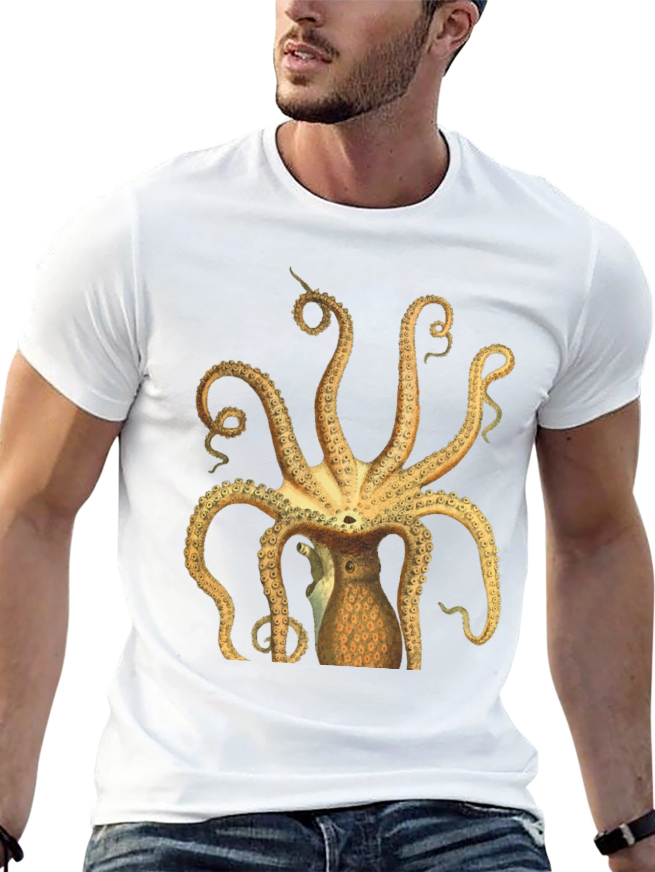 Black Octopus Graphic Tee - Black Cotton T-Shirt view 13