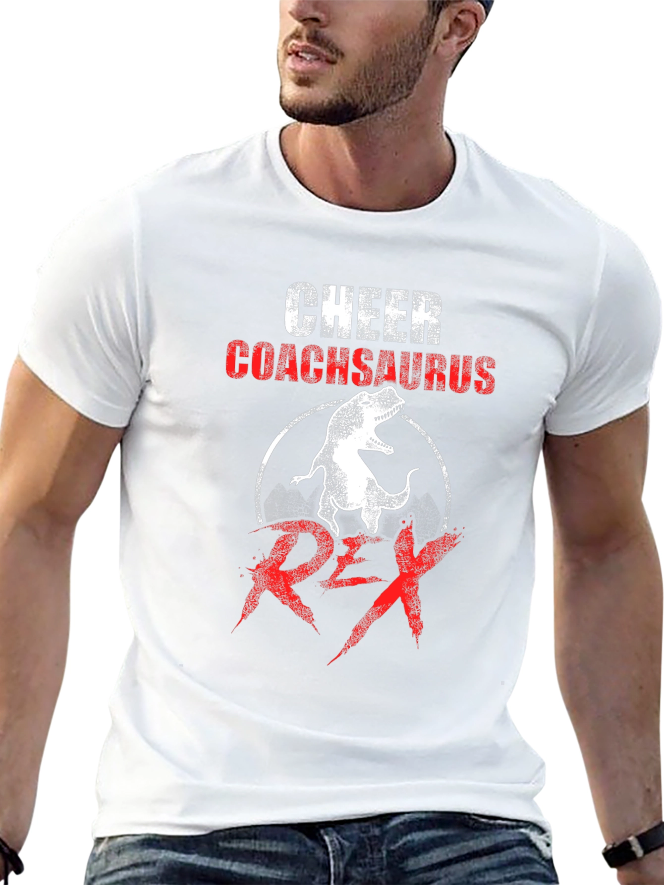 Cheer Coachsaurus Rex T-Shirt - Dinosaur Graphic Tee - 13