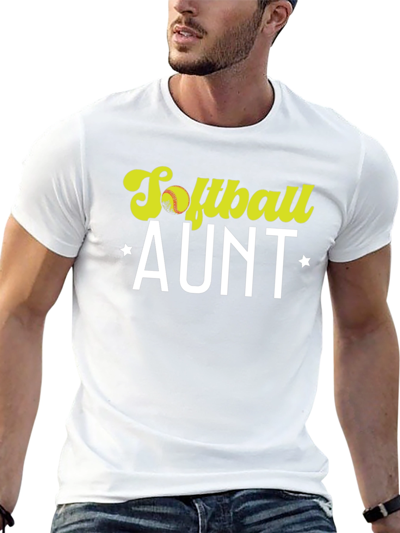 Black Softball Aunt T-Shirt - Black Cotton Tee view 13