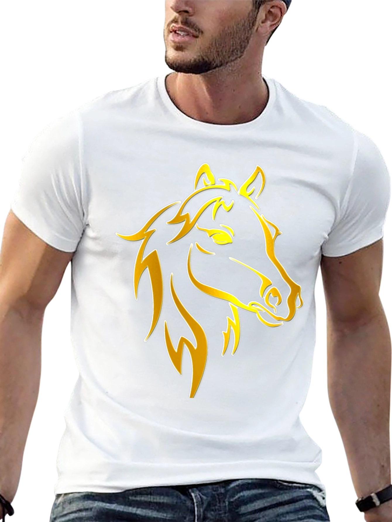 Black Golden Horse Graphic Tee - Stylish Black T-Shirt view 13