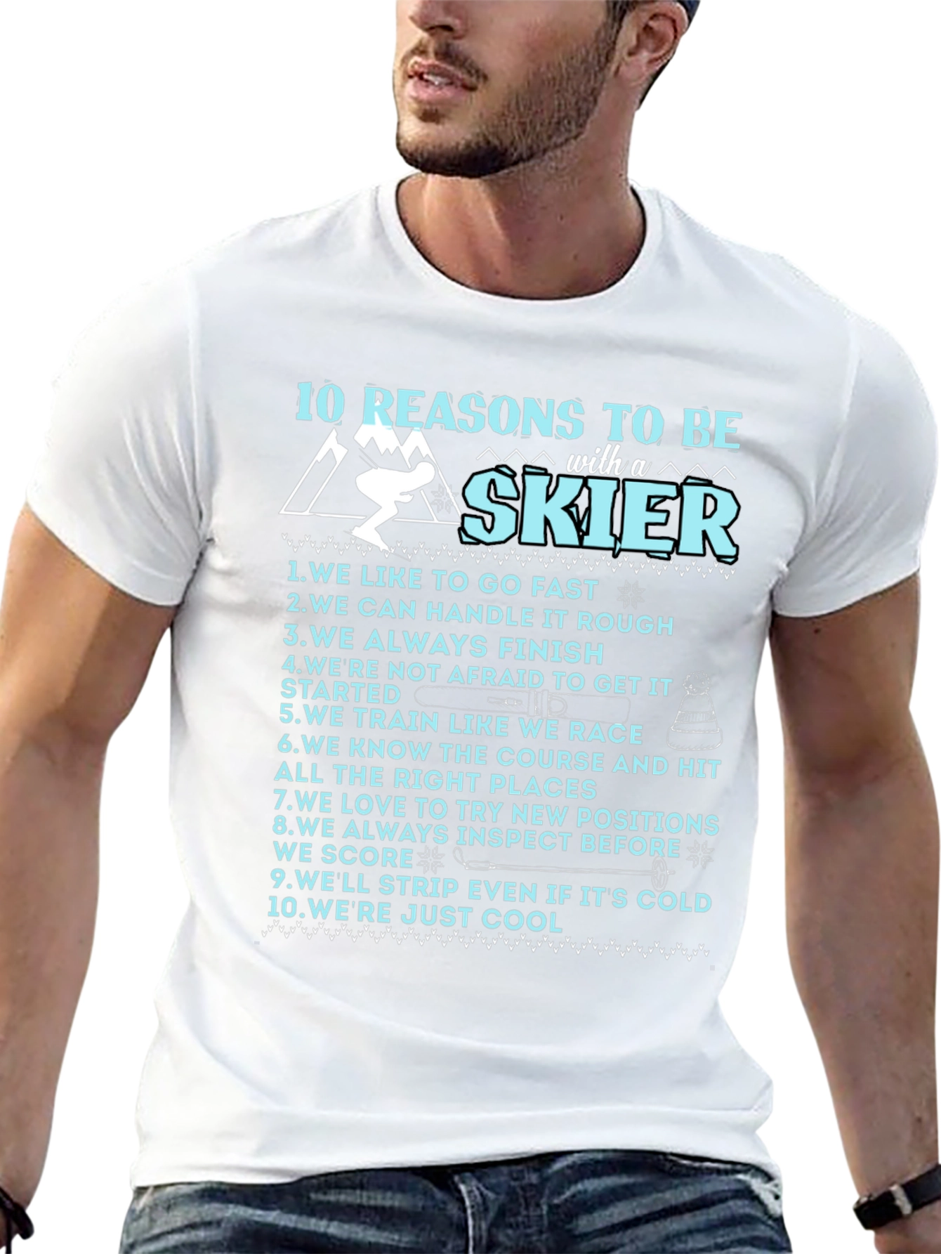 Black 10 Reasons To Be A Skier Graphic T-Shirt view 13