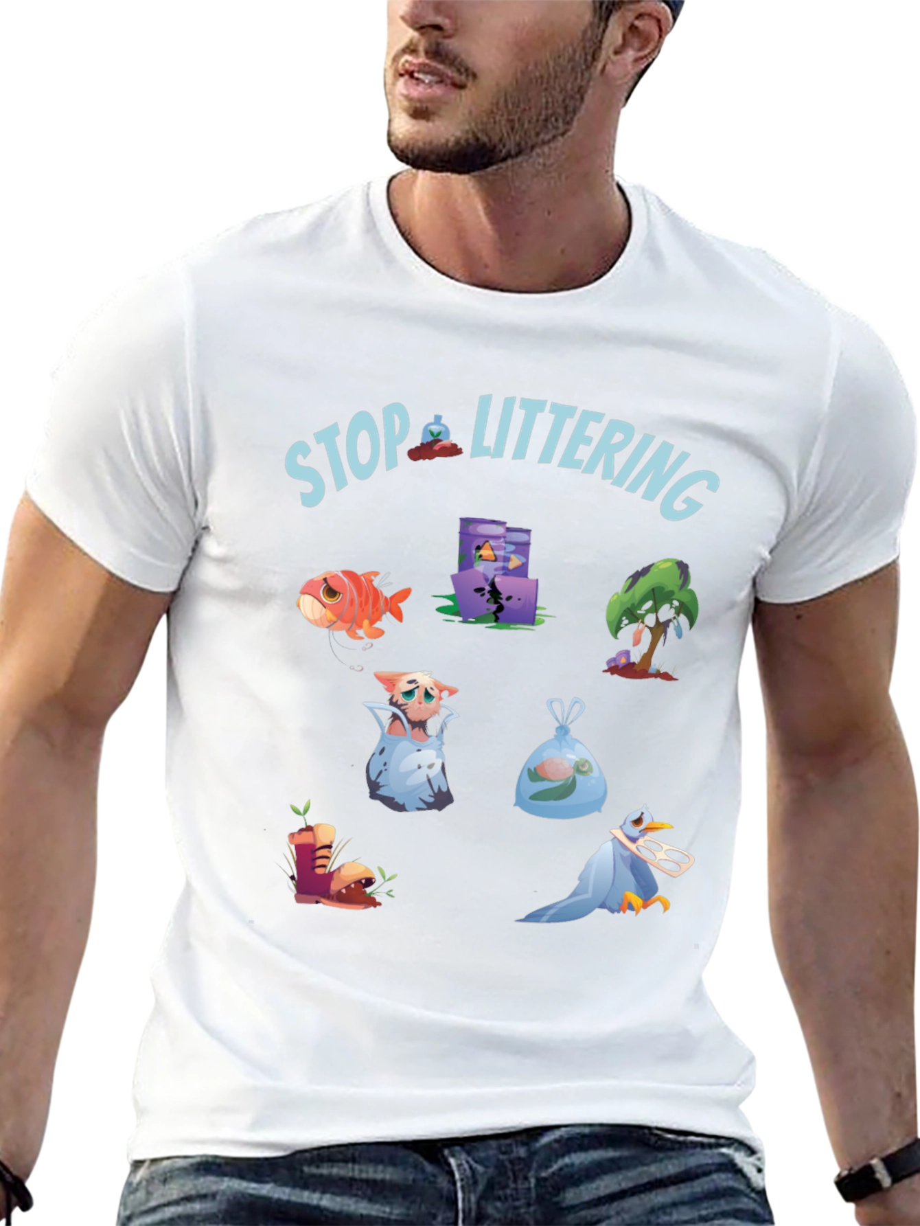Black Eco-Friendly Stop Littering Graphic T-Shirt view 13