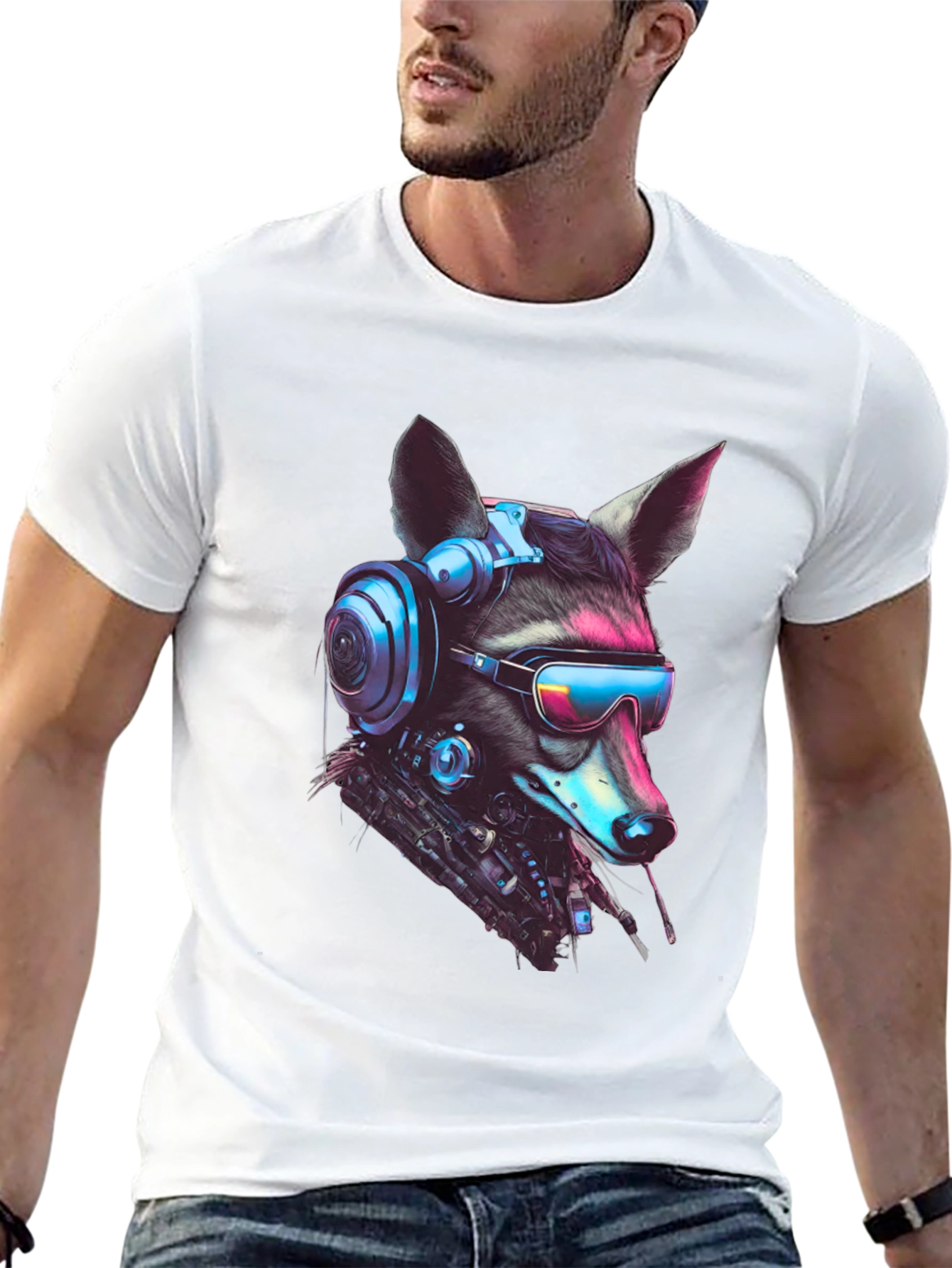 Black Cyberpunk Raccoon Graphic Tee - Futuristic Style view 13