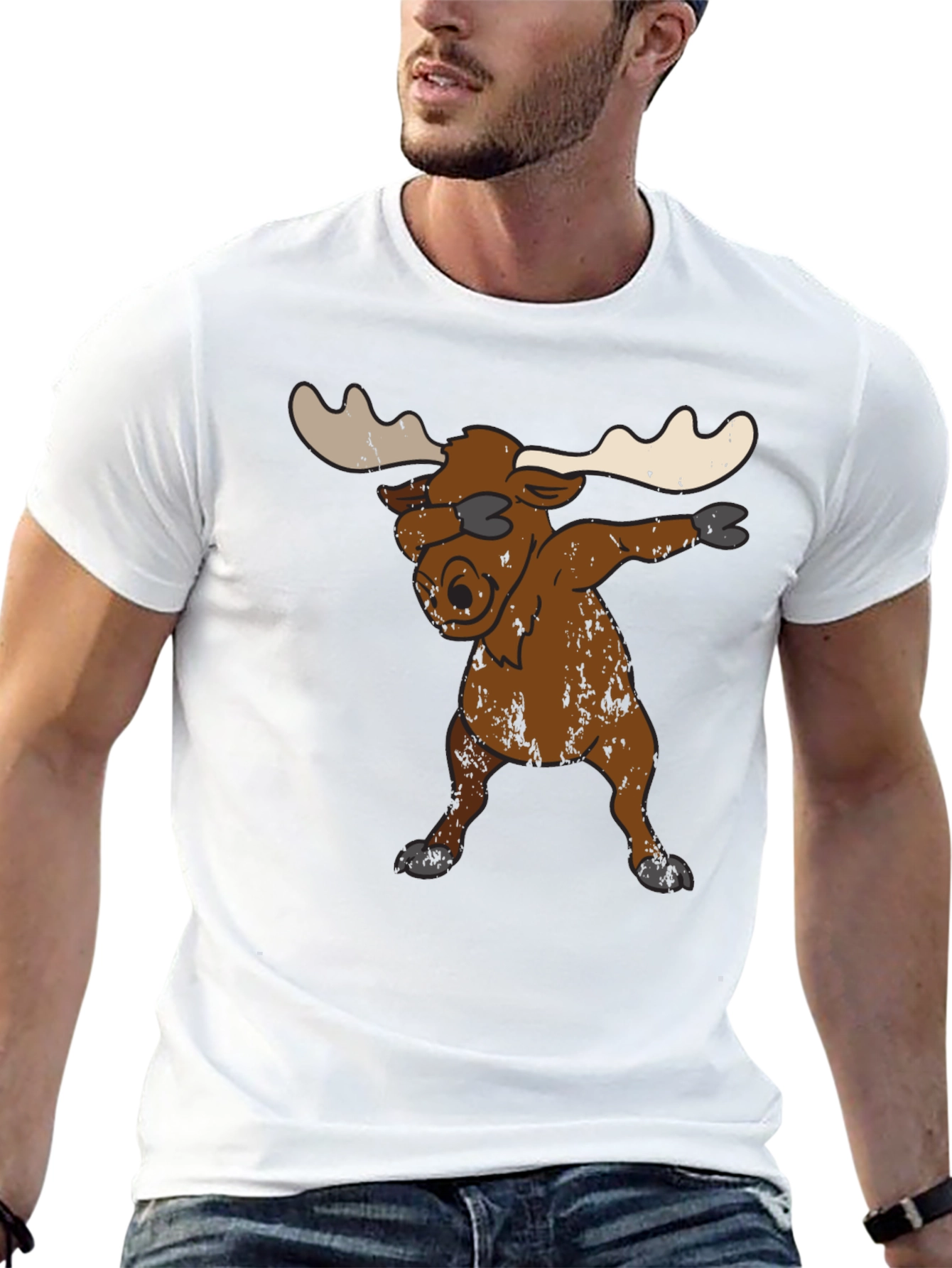 Black Dabbing Moose Graphic Tee - Unique Animal T-Shirt view 13
