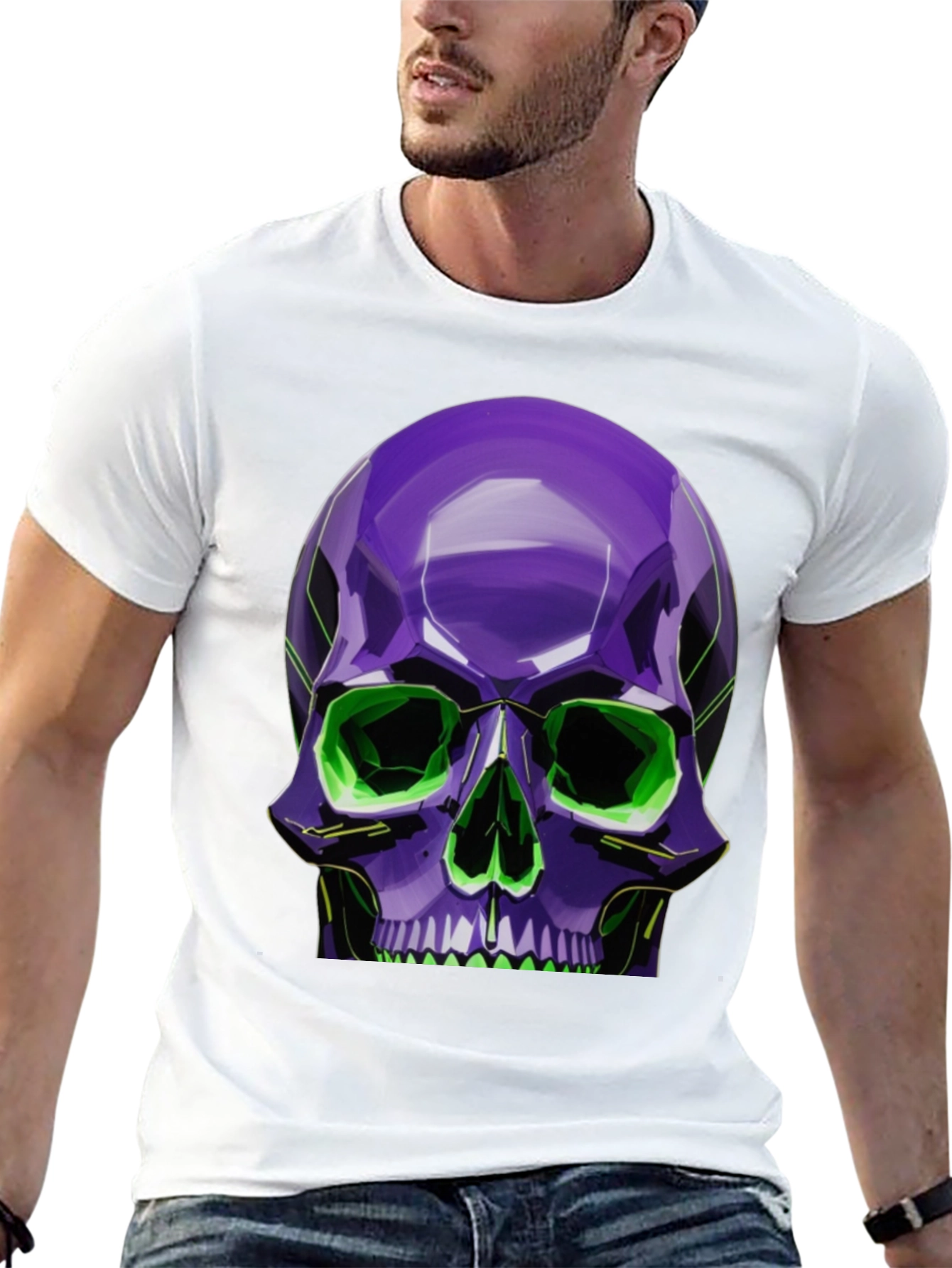Black Neon Skull Graphic Tee - Stylish, Bold Design view 13