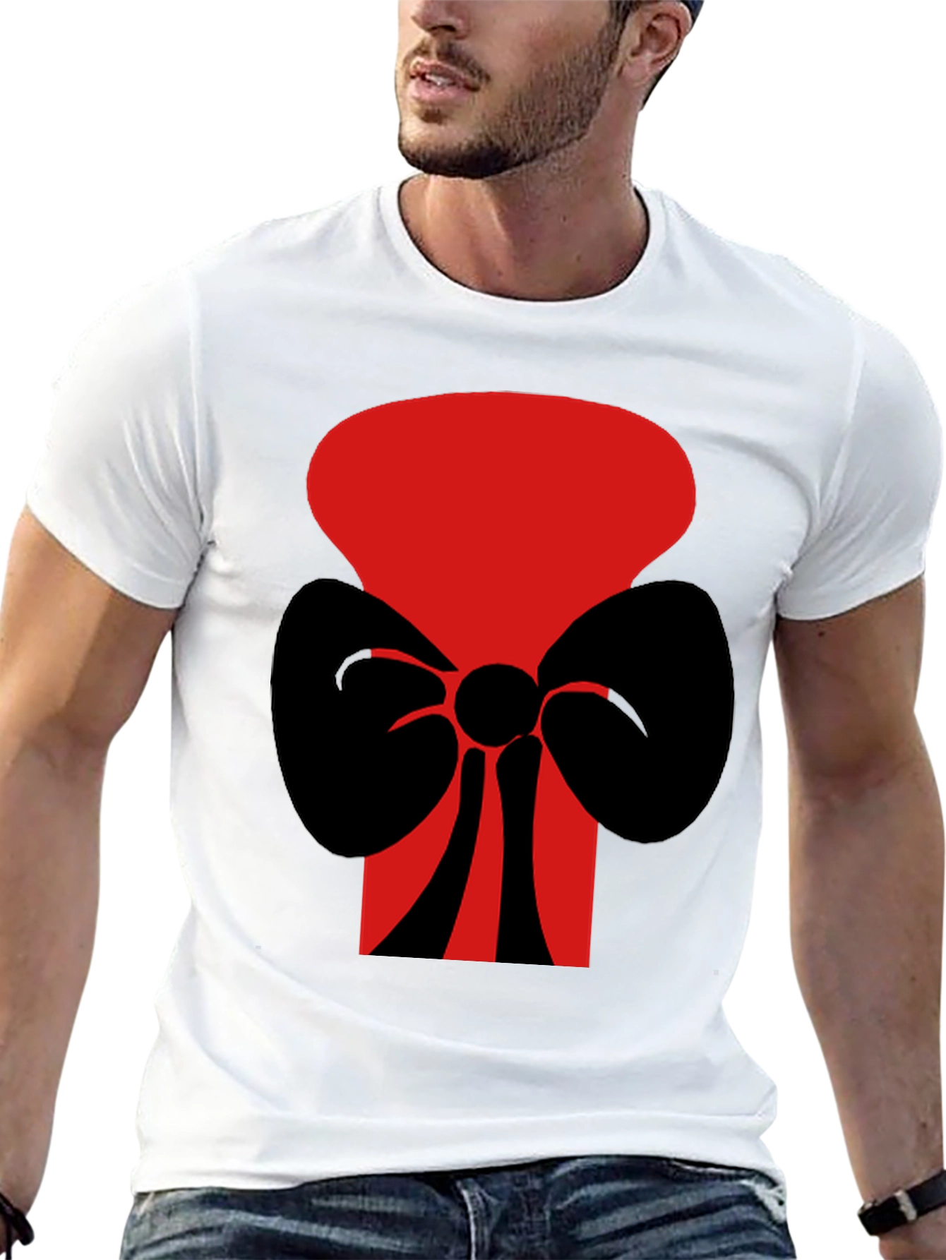 Black Bold Graphic Tee: Red Top Hat with Black Bow Tie view 13