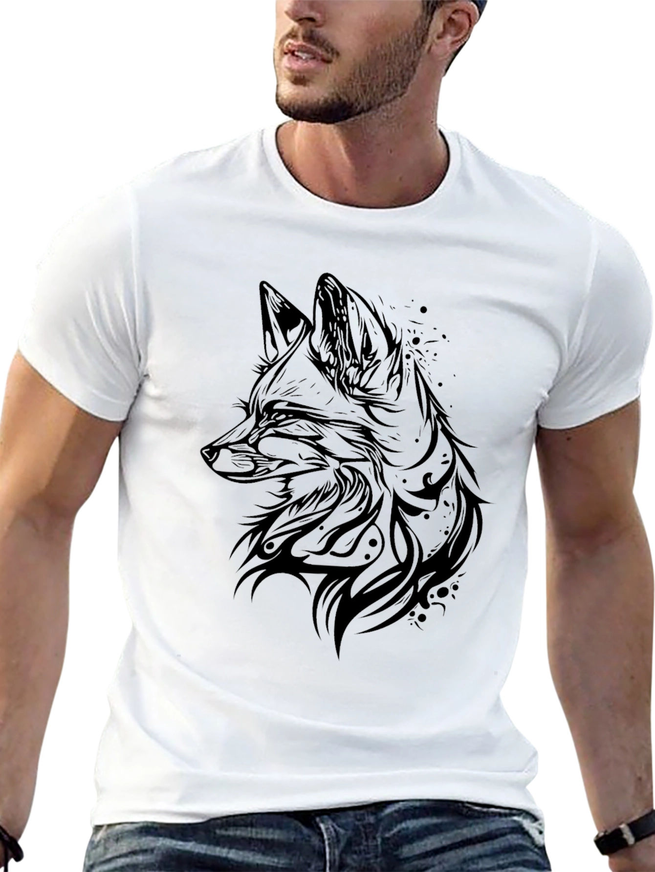 Black Fox Graphic Tee - Black Cotton Blend T-Shirt view 13