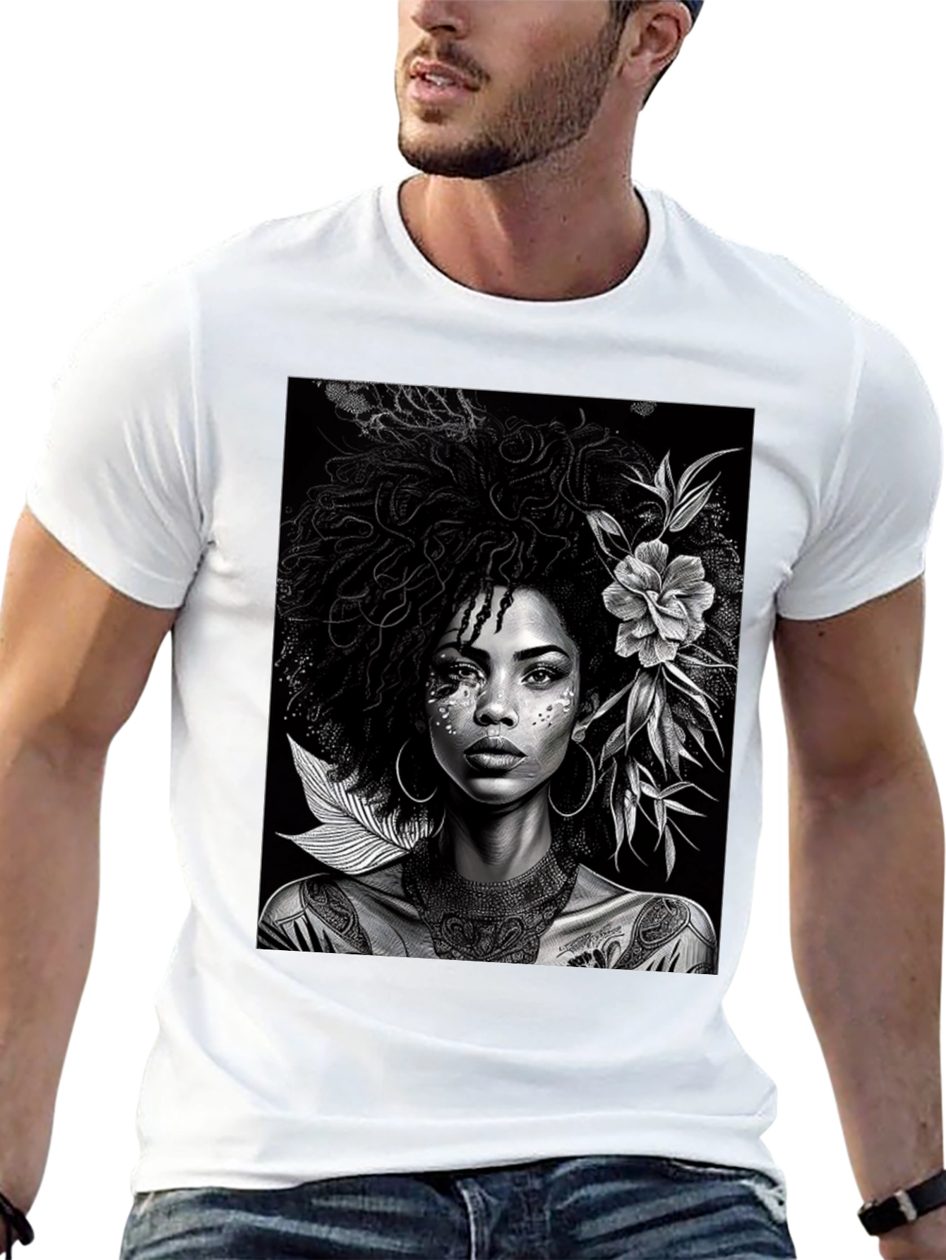 Black Woman Portrait Graphic Tee - Elegant Black T-Shirt view 13