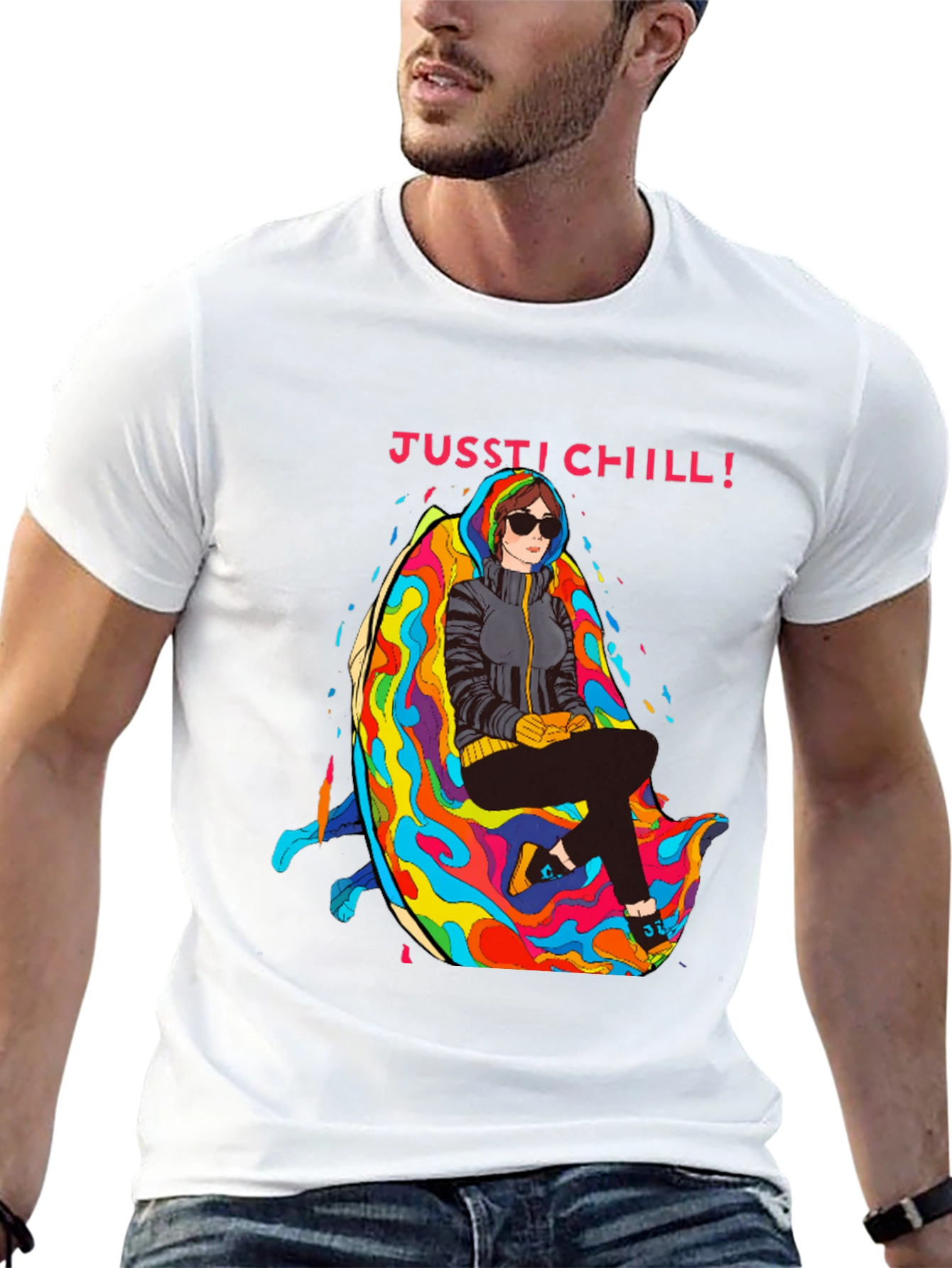 Black Just Chill T-Shirt - Relaxed Fit, Unique Graphic Tee view 13