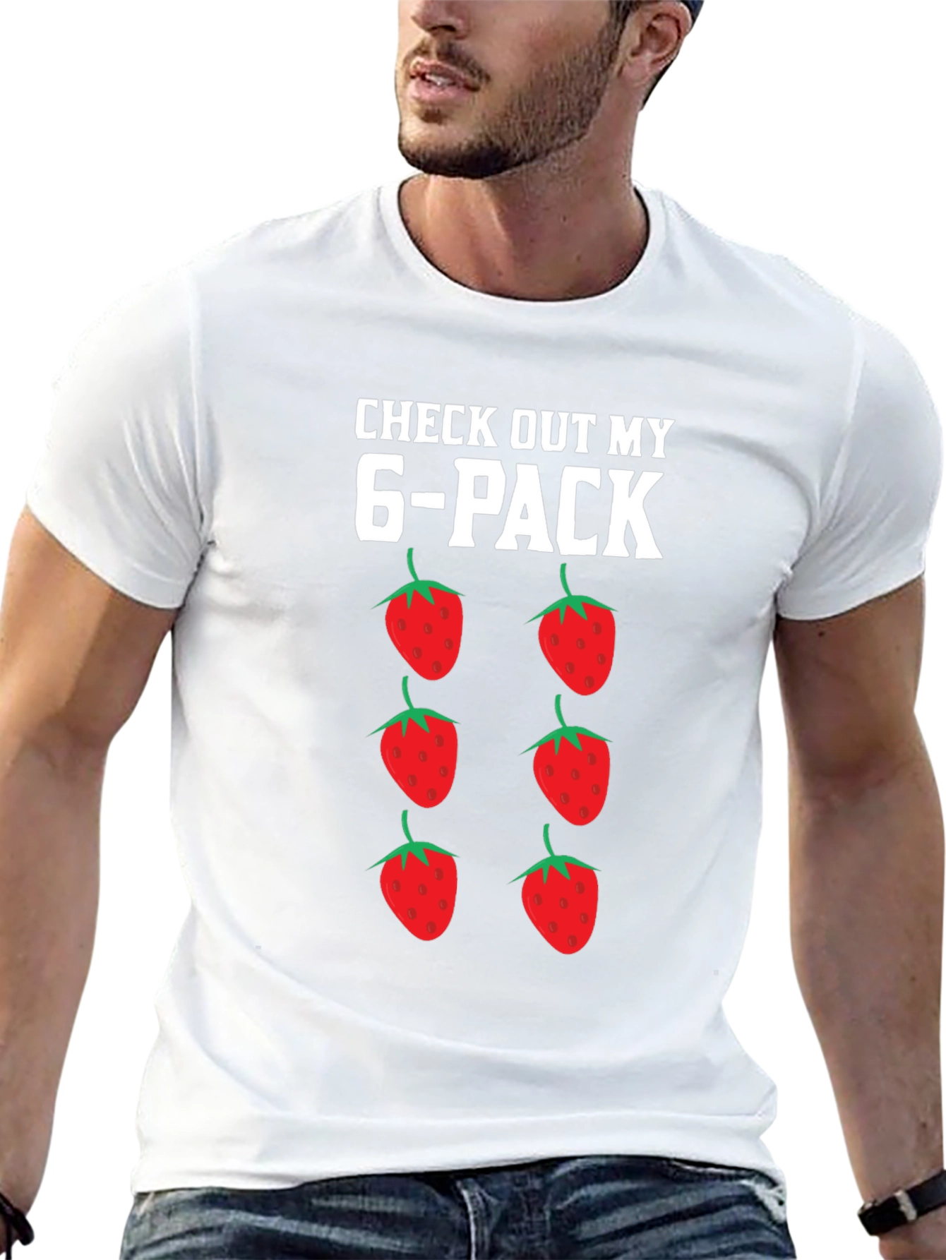 Black Funny Strawberry 6-Pack Graphic T-Shirt view 13