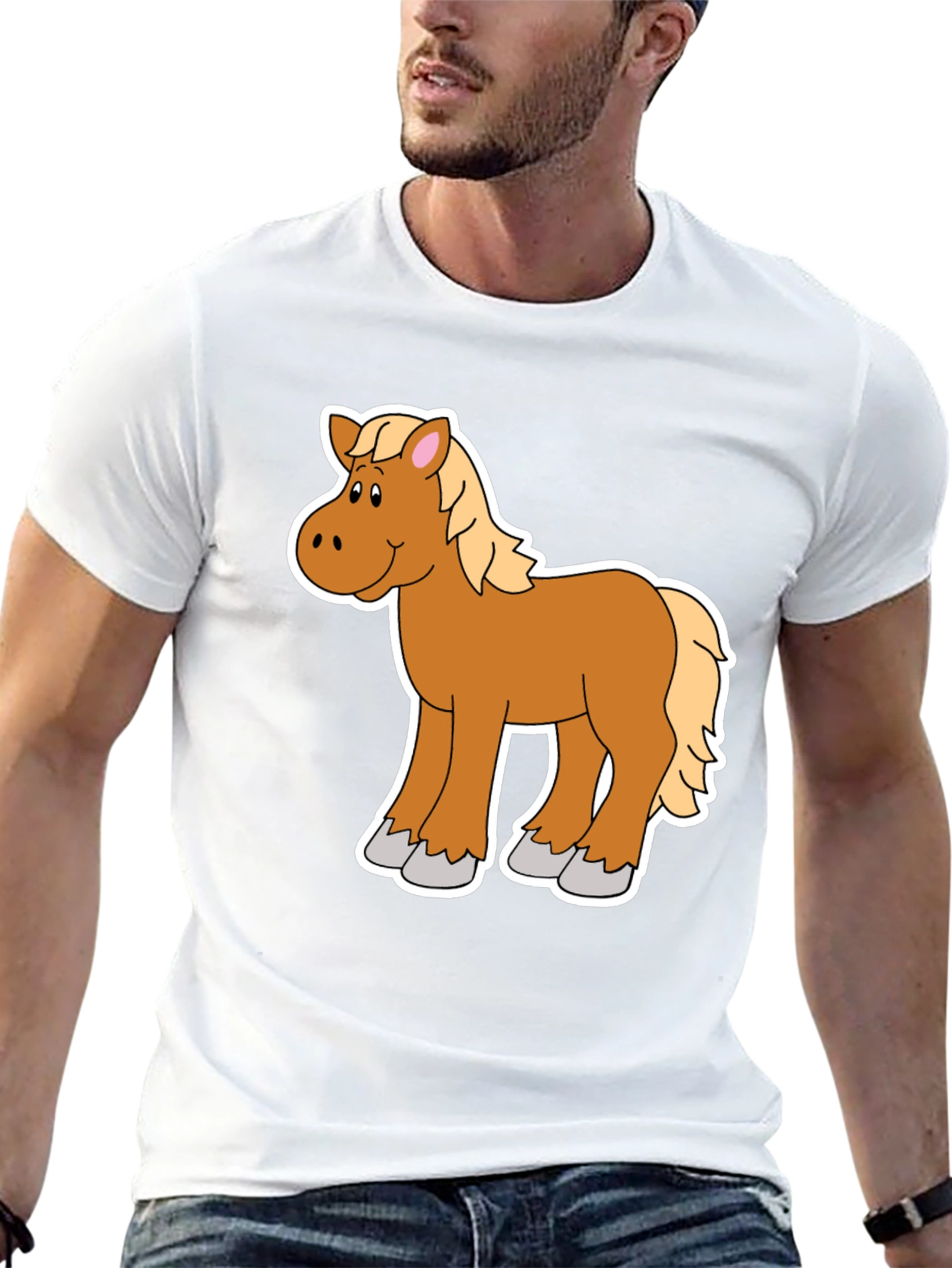 Black Cartoon Horse Graphic Tee - Black Unisex Shirt view 13