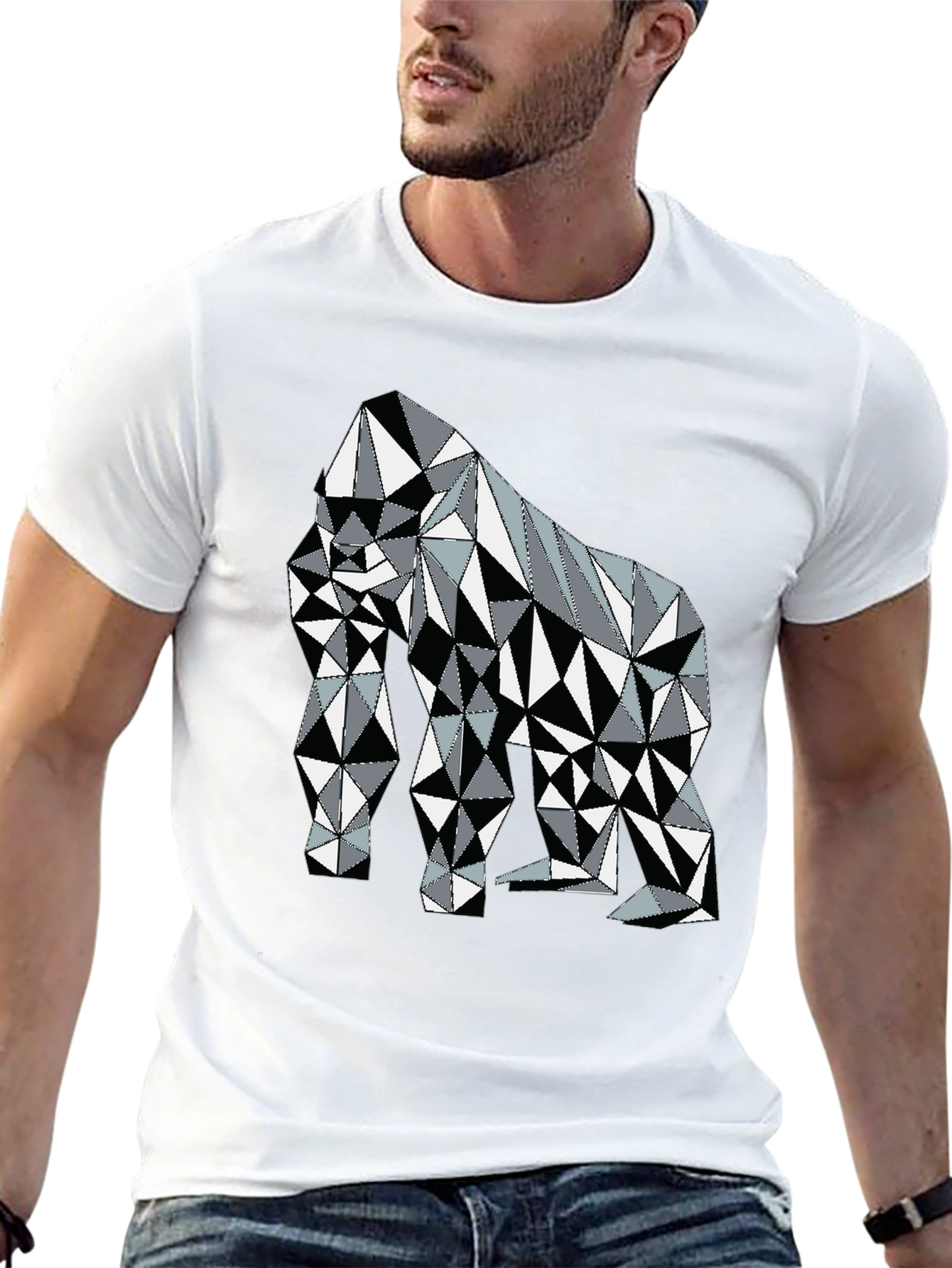 Black Geometric Gorilla Graphic Tee - Modern Animal Print Shirt view 13