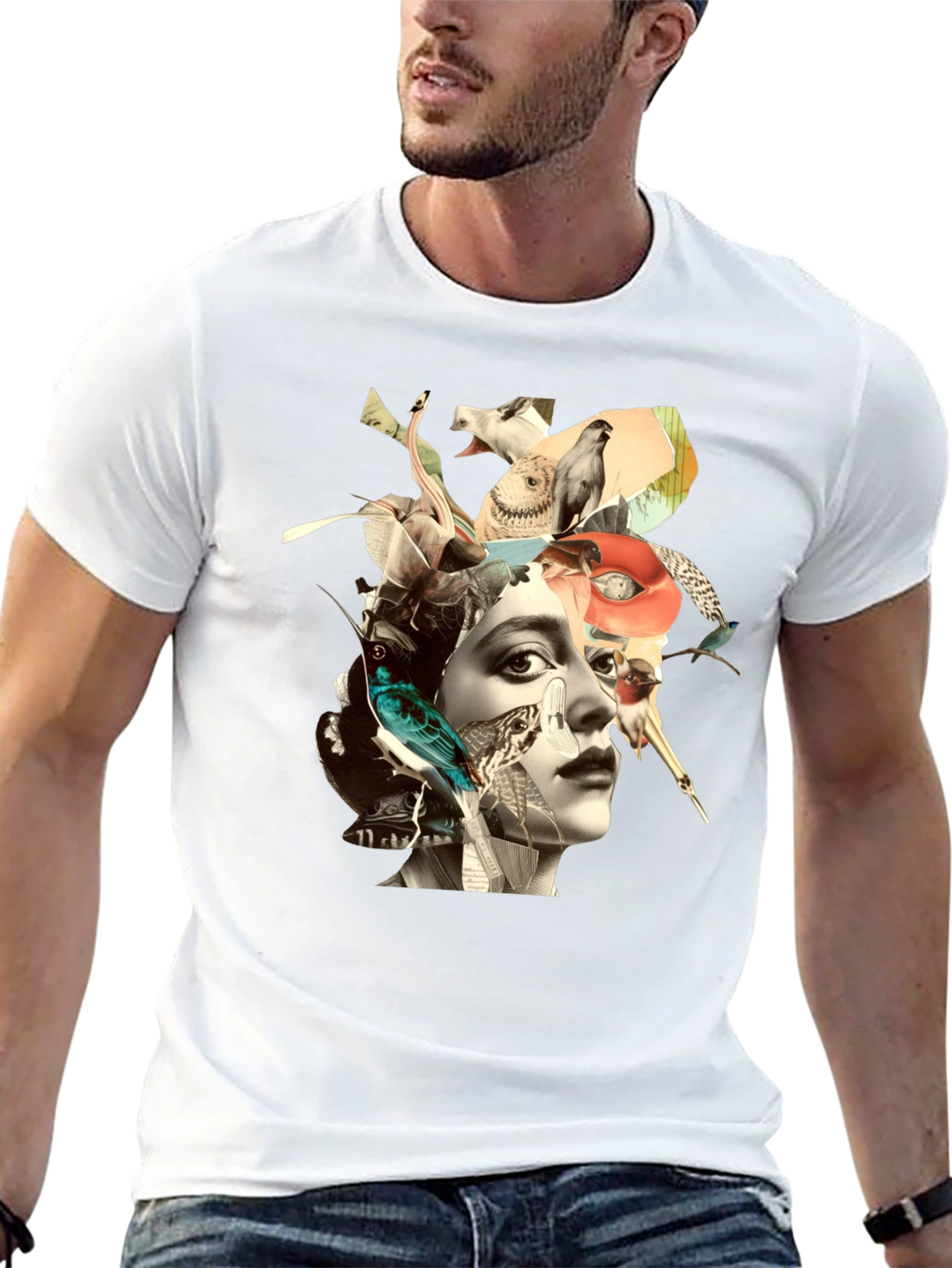 Black Artistic Collage Graphic Tee - Unisex Black T-Shirt view 13