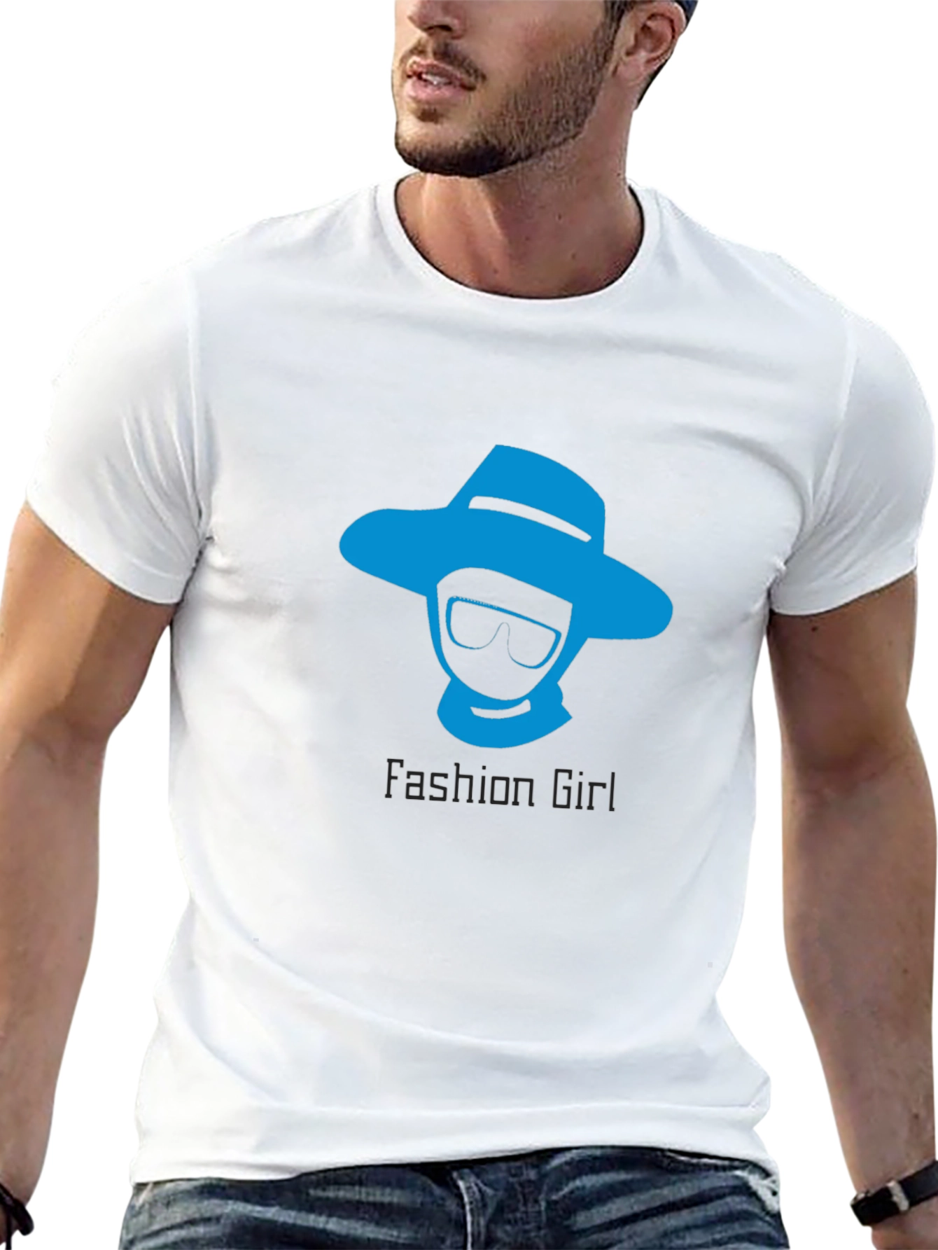 Black Cool Graphic Tee: "Fashion Girl" Design in Blue view 13