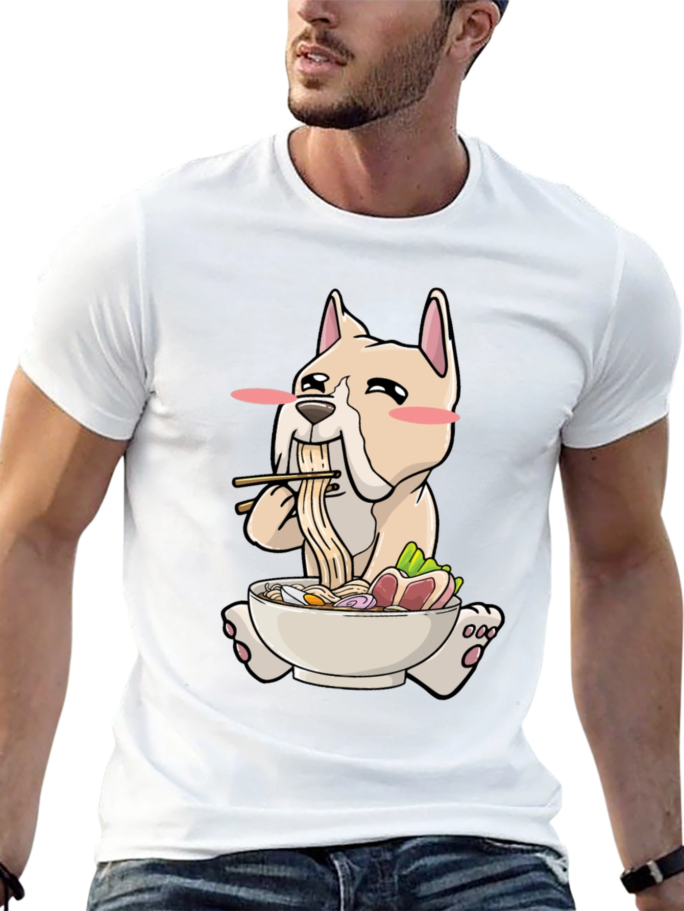 Black Dog Ramen T-Shirt - Cute Cartoon Graphic Tee view 13