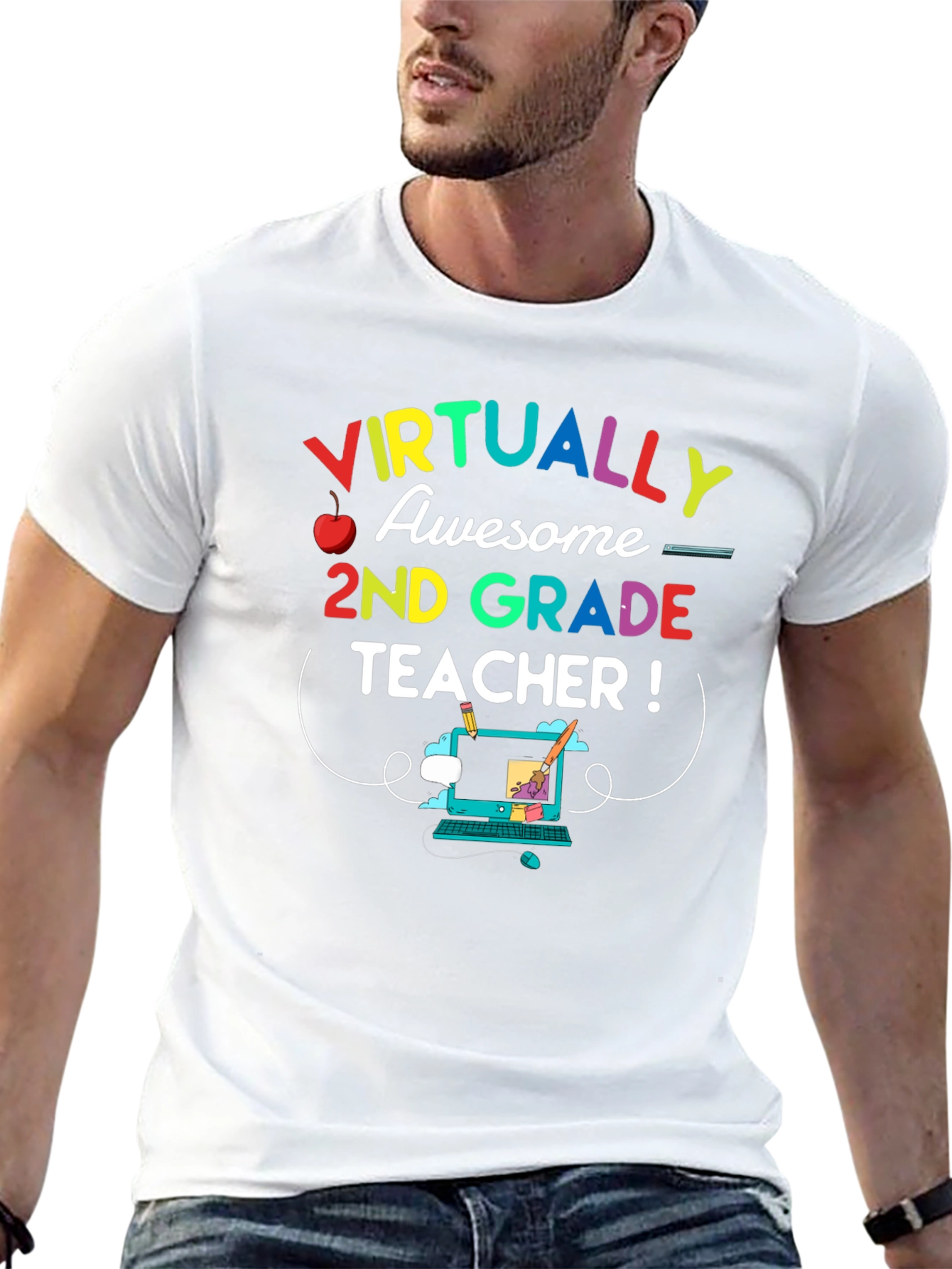 Black Virtually Awesome 2nd Grade Teacher T-Shirt view 13