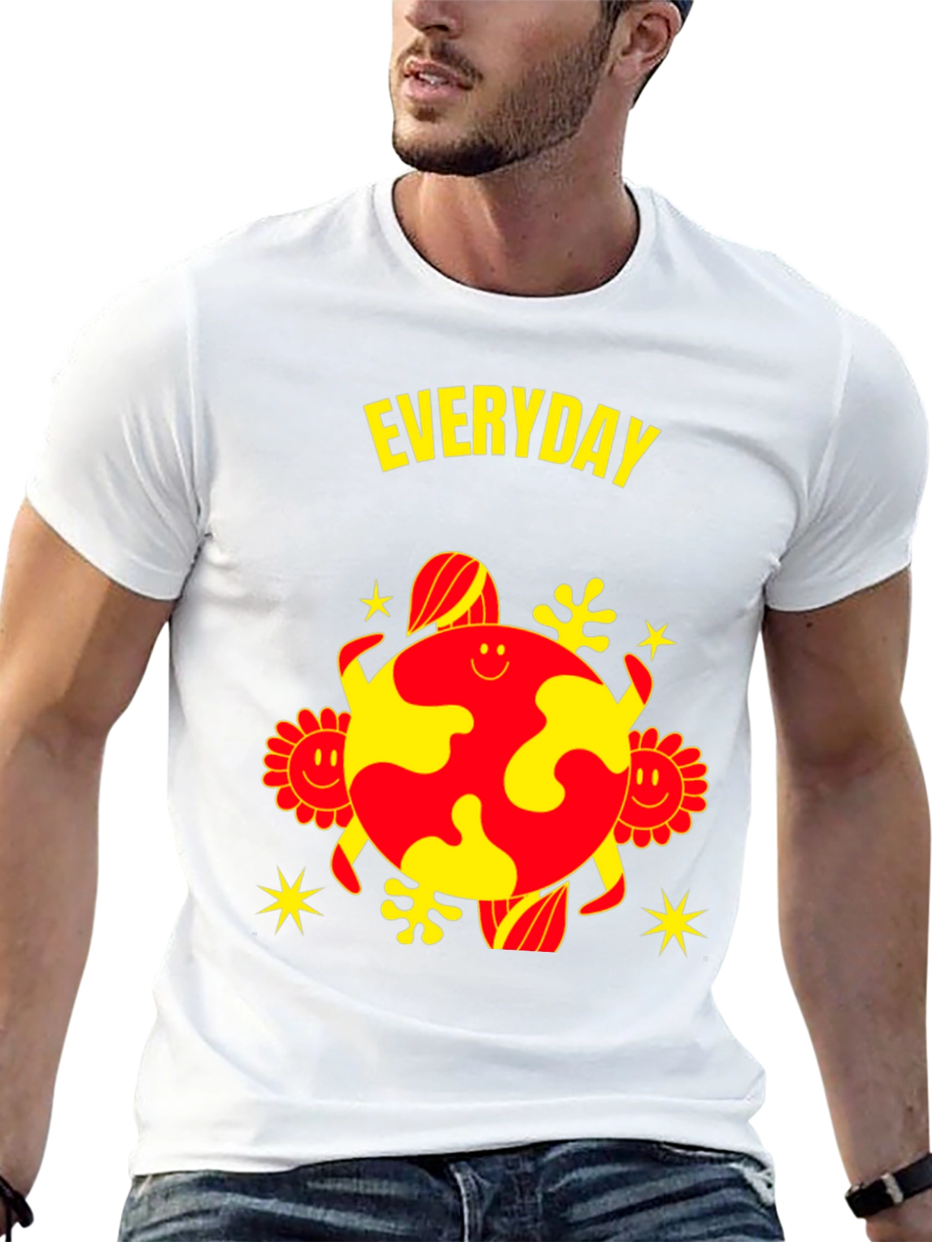 Black Everyday Graphic Tee - Unique Yellow & Red Design view 13