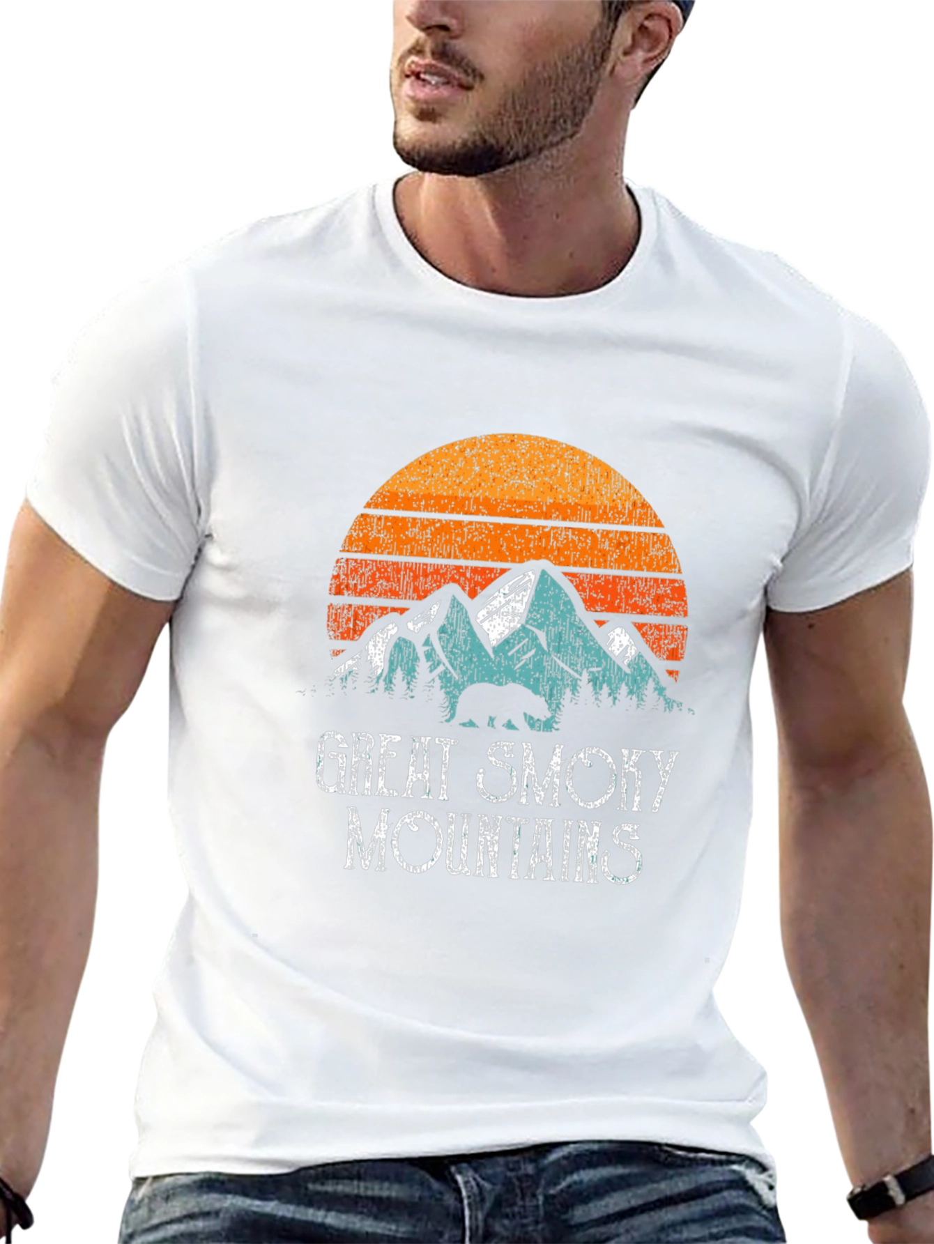 Black Great Smoky Mountains Retro Graphic T-Shirt view 13