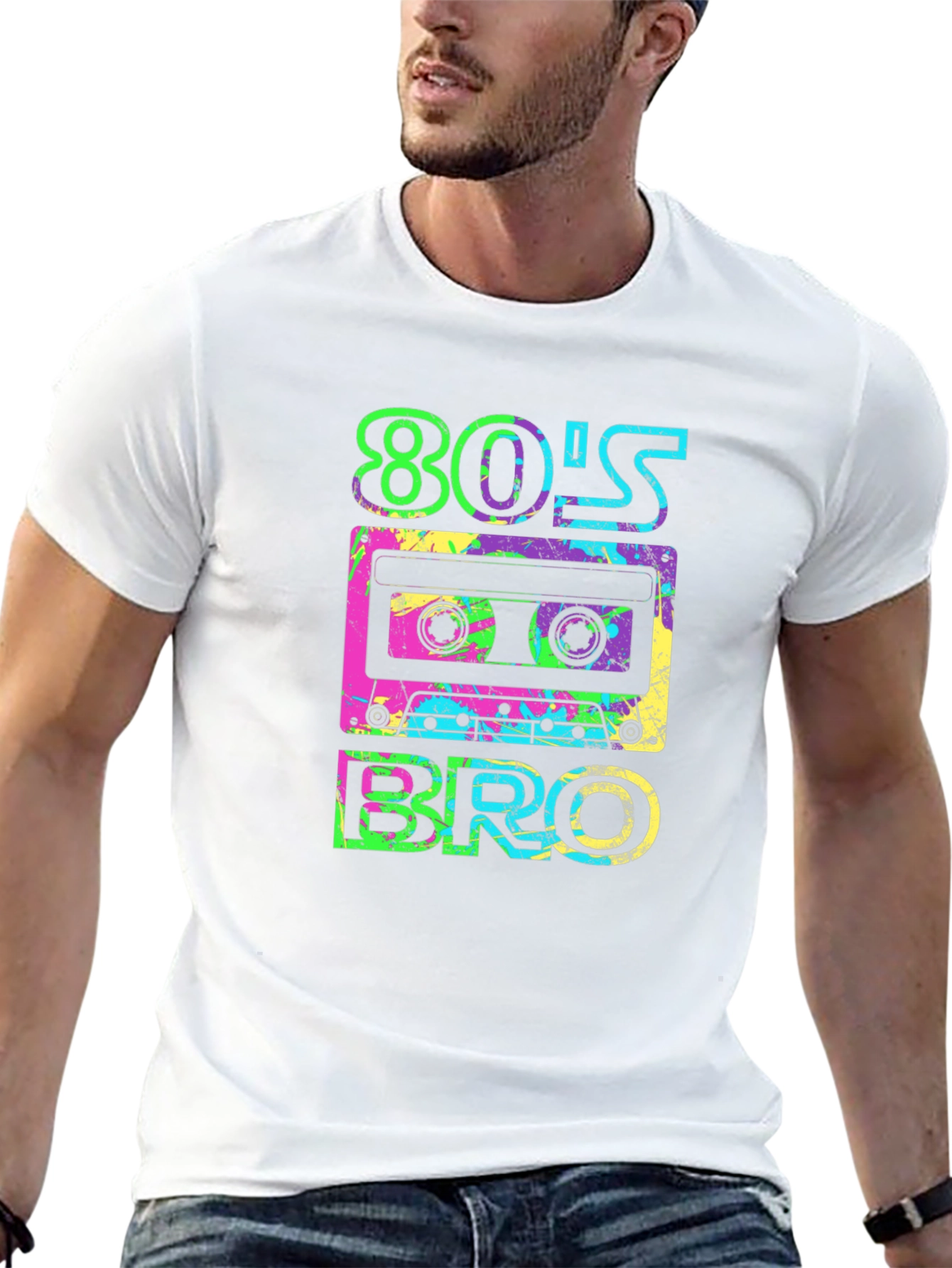 Black Retro 80's Bro T-Shirt - Cassette Design view 13