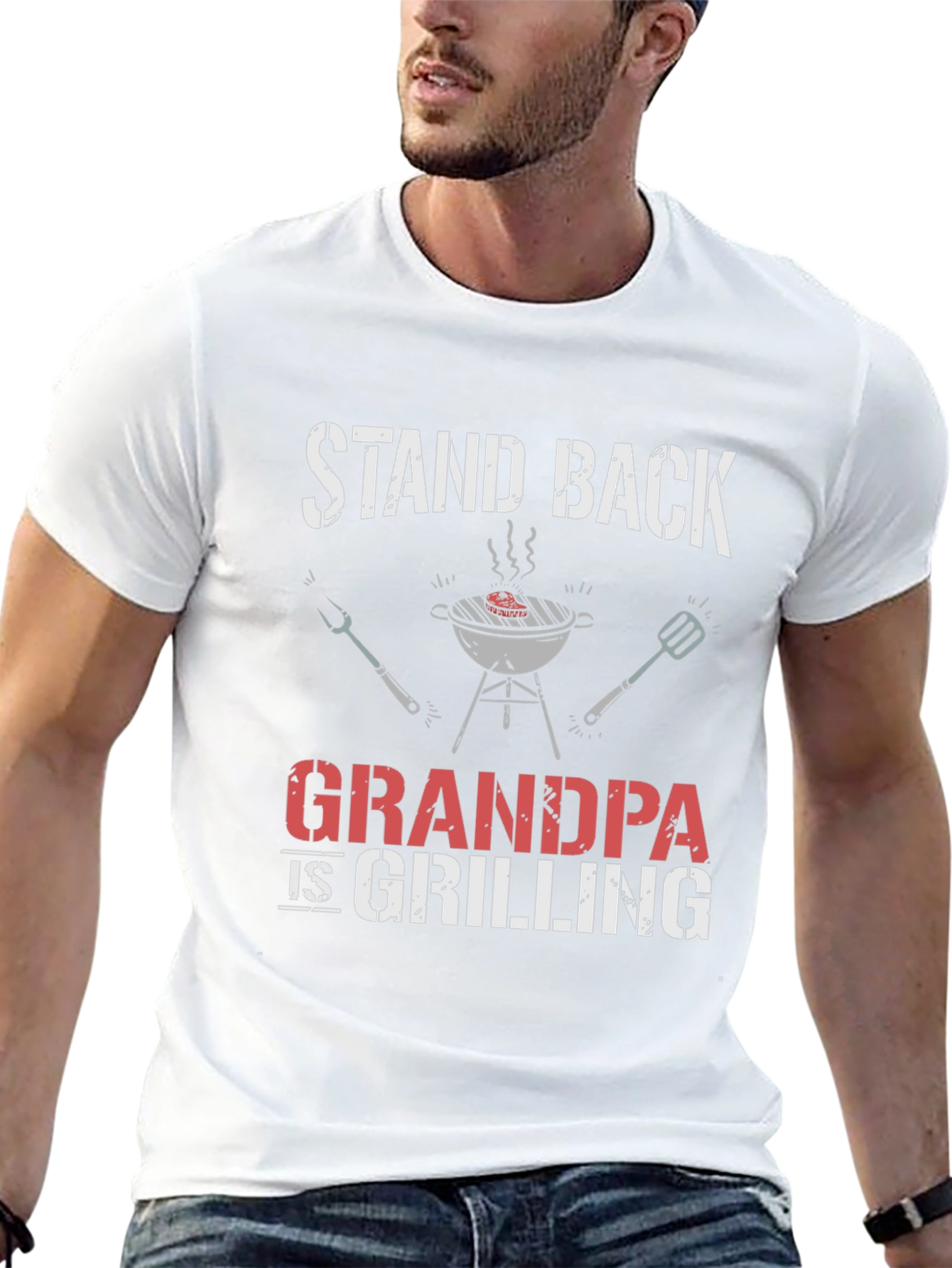 Black Stand Back Grandpa is Grilling T-Shirt view 13