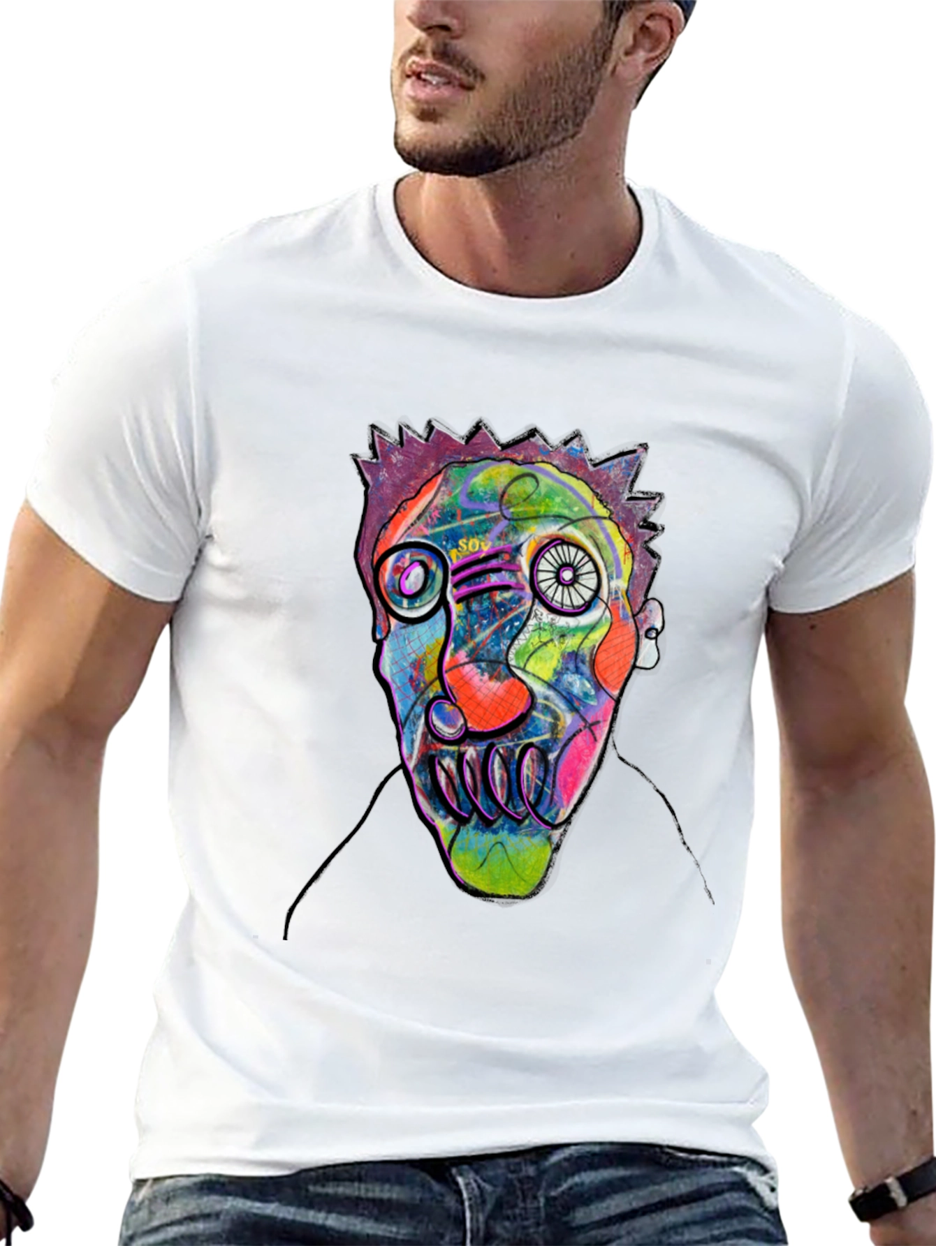 Black Abstract Face Art Black T-Shirt view 13