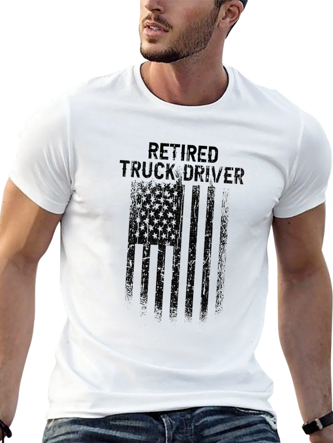 Black Retired Truck Driver American Flag T-Shirt view 13