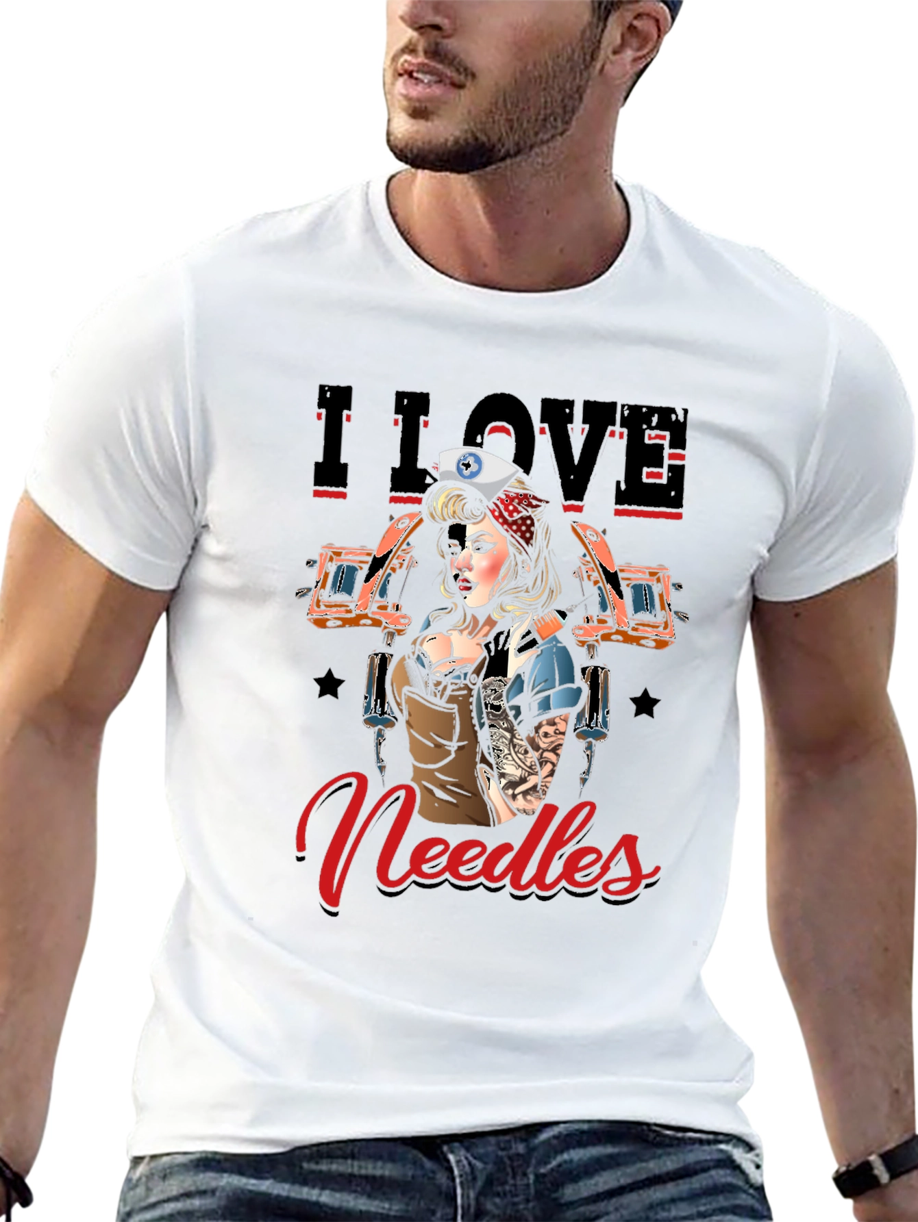 Black I Love Needles Tattoo Artist T-Shirt view 13