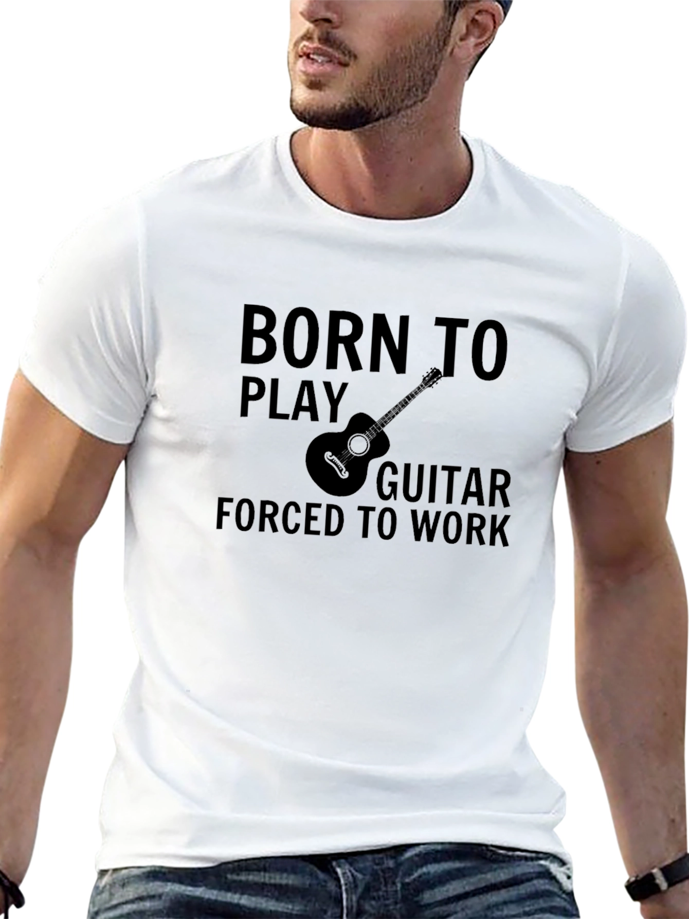 Black Born to Play Guitar Black Graphic Tee view 13