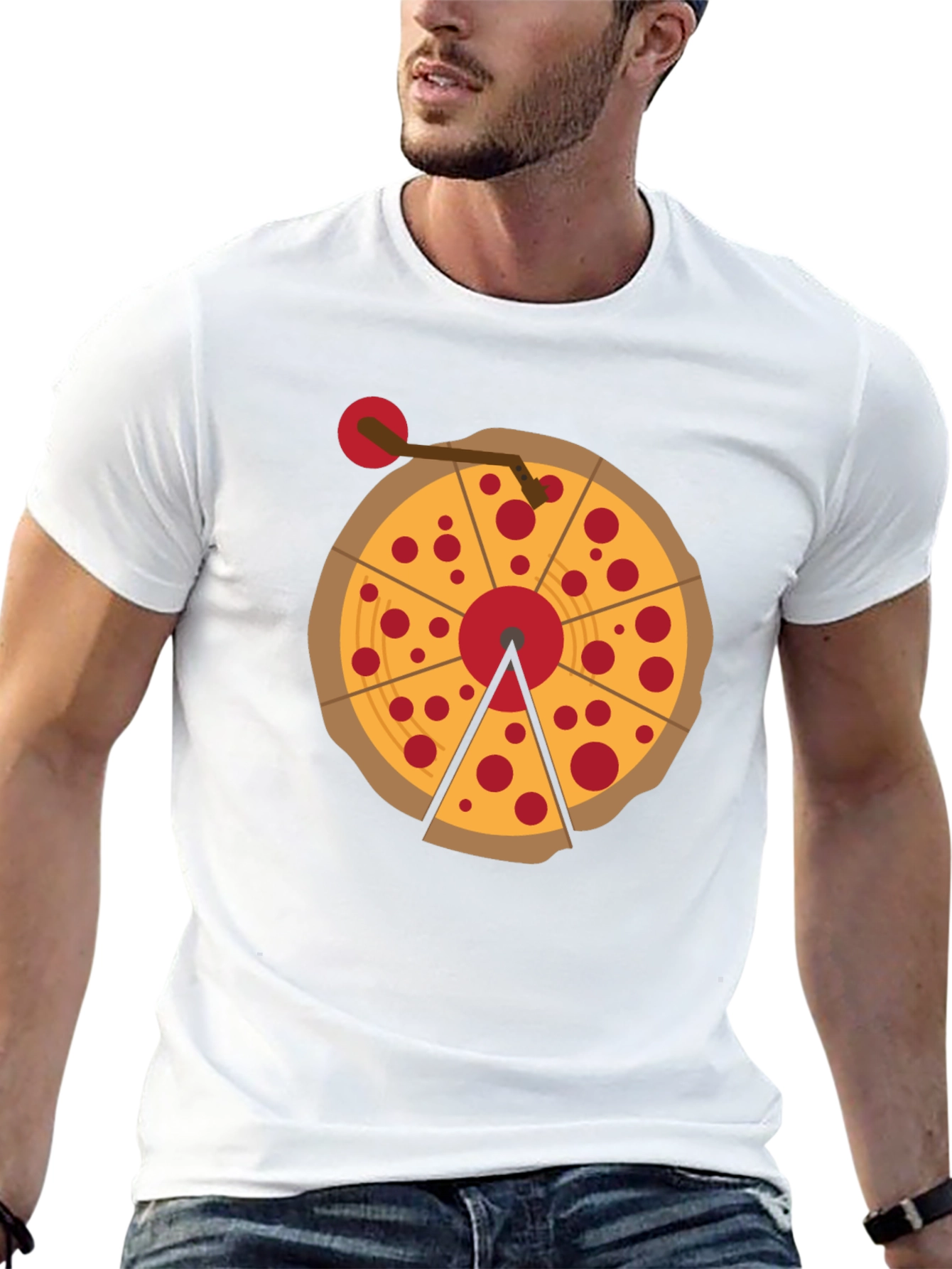Black Pizza Turntable Graphic Tee - DJ Foodie T-Shirt view 13