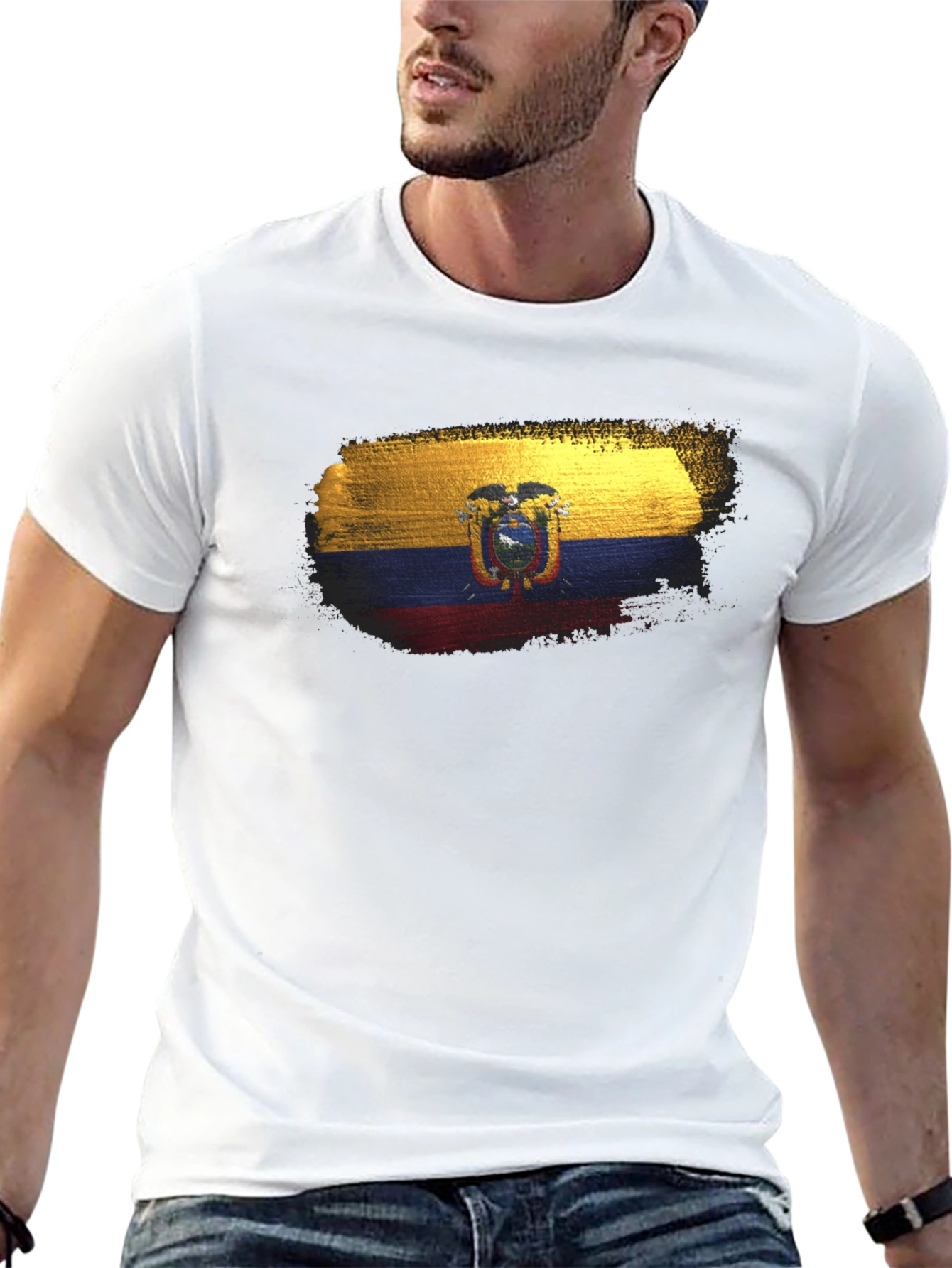 Black Ecuador Flag T-Shirt - Black Crew Neck Tee view 13