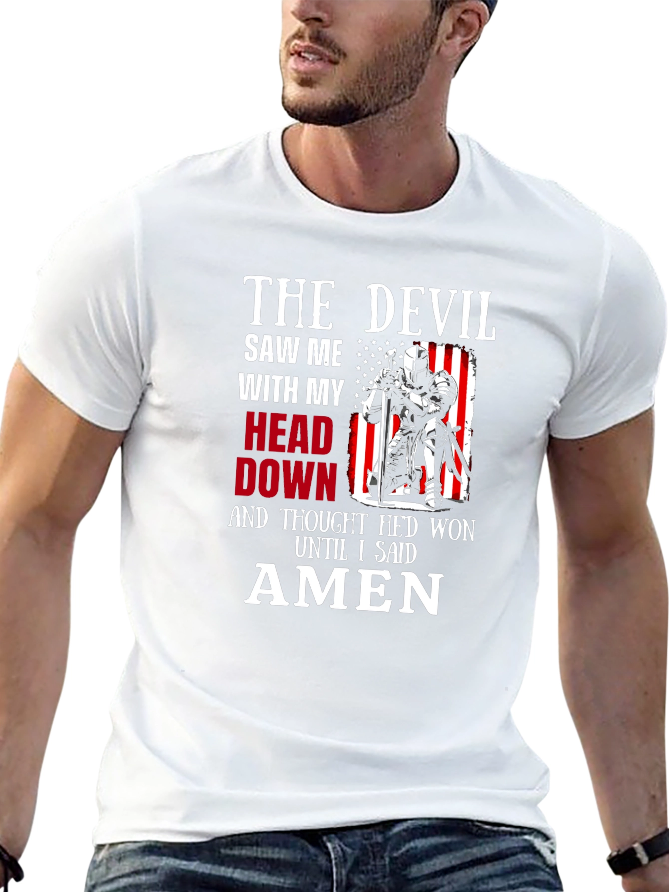 Black The Devil Saw Me T-Shirt - Knight Amen Graphic Tee view 13