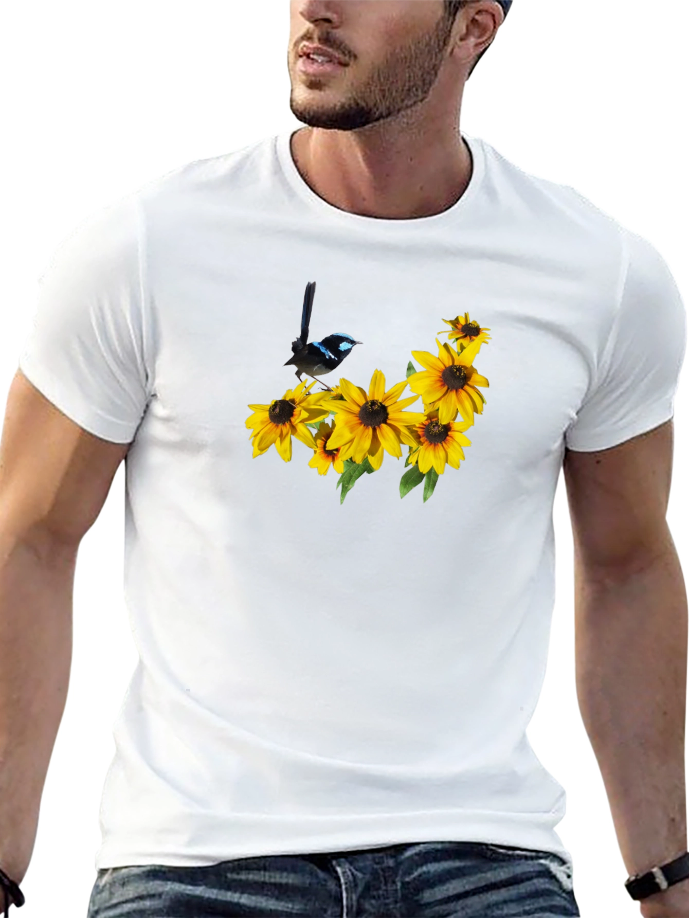 Black Black Tee with Bird and Sunflower Graphic view 13