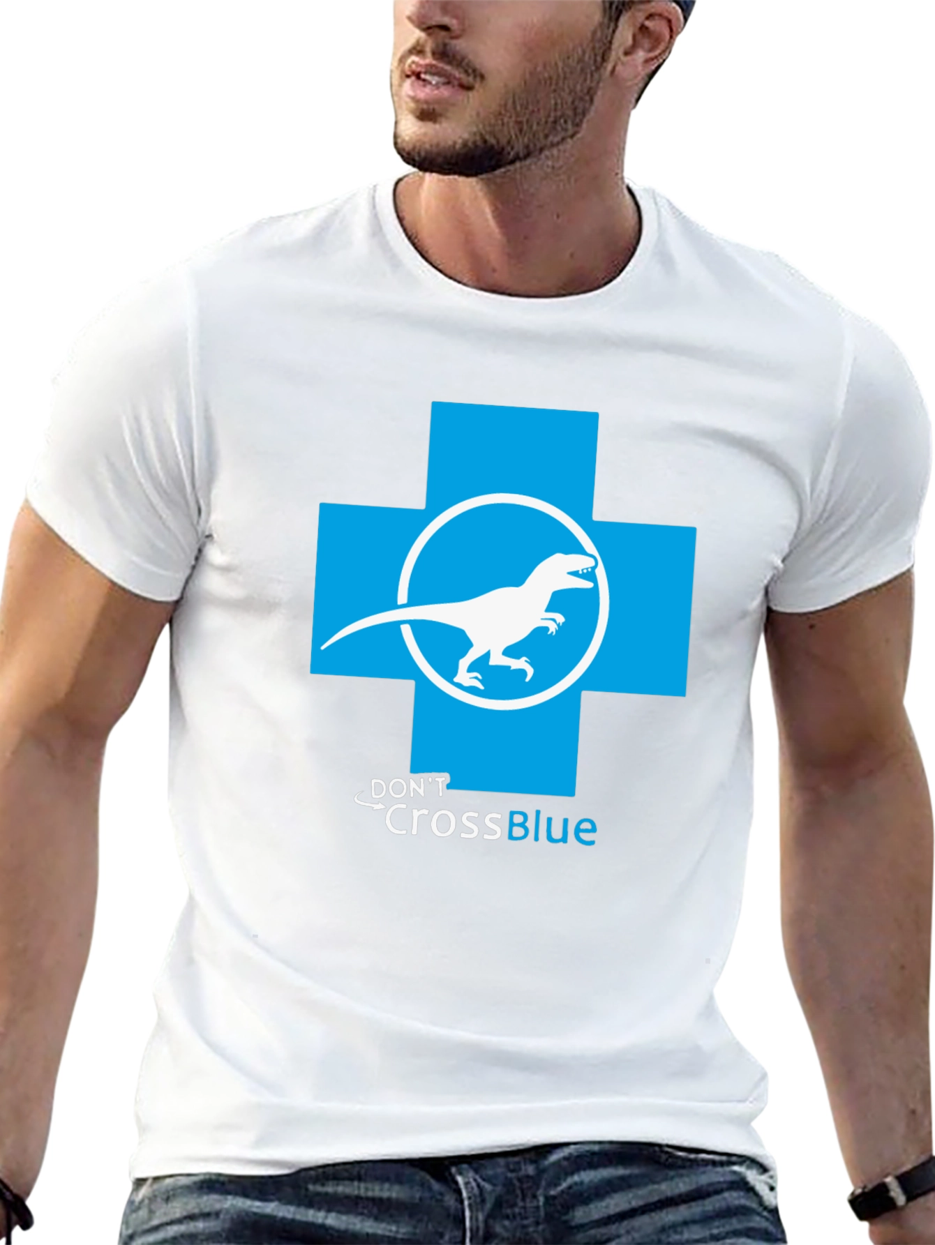 Black Don't Cross Blue T-Shirt - Dino Parody Tee view 13