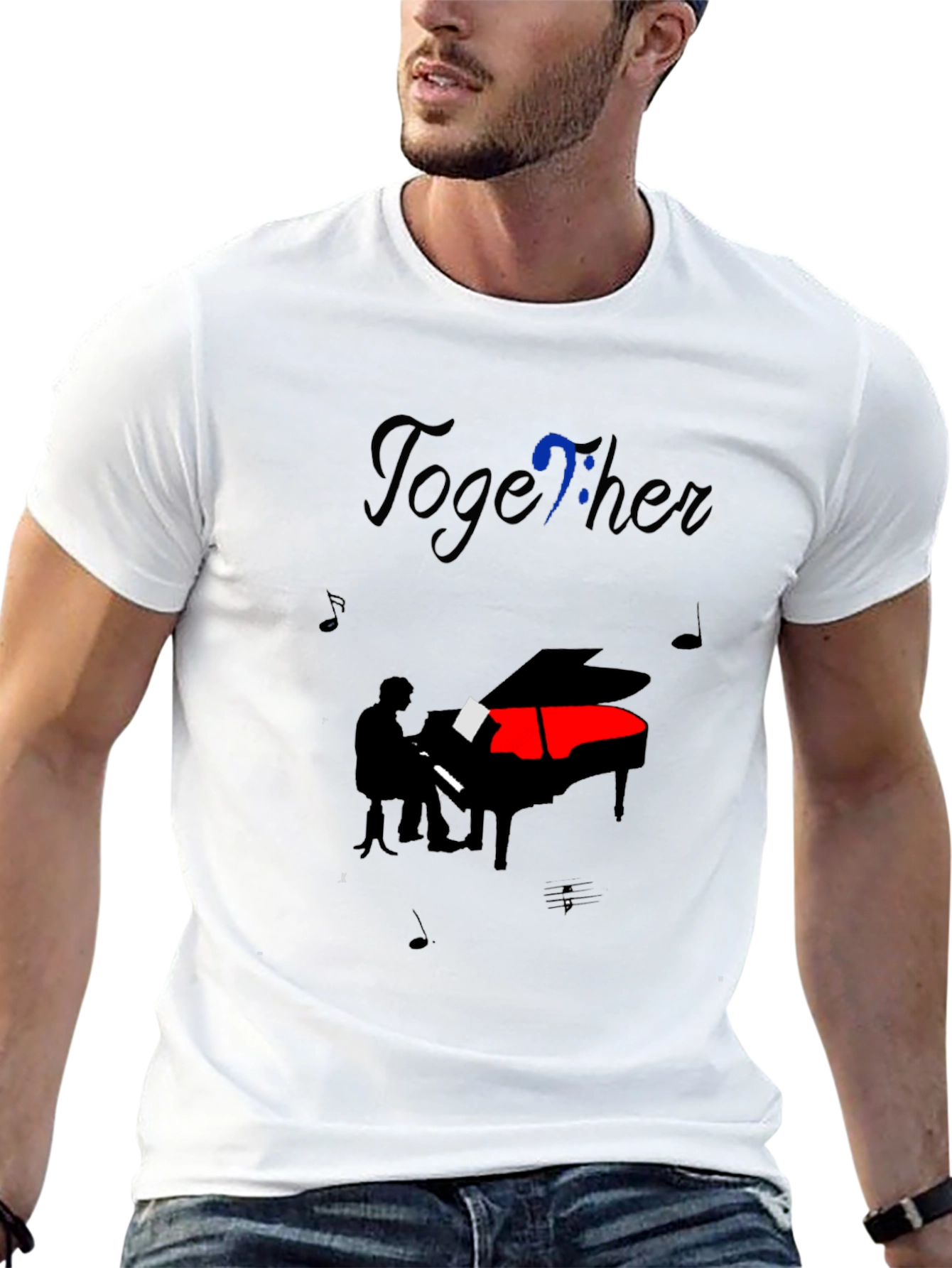 Black Musical Harmony Tee: Piano & Together Design view 13