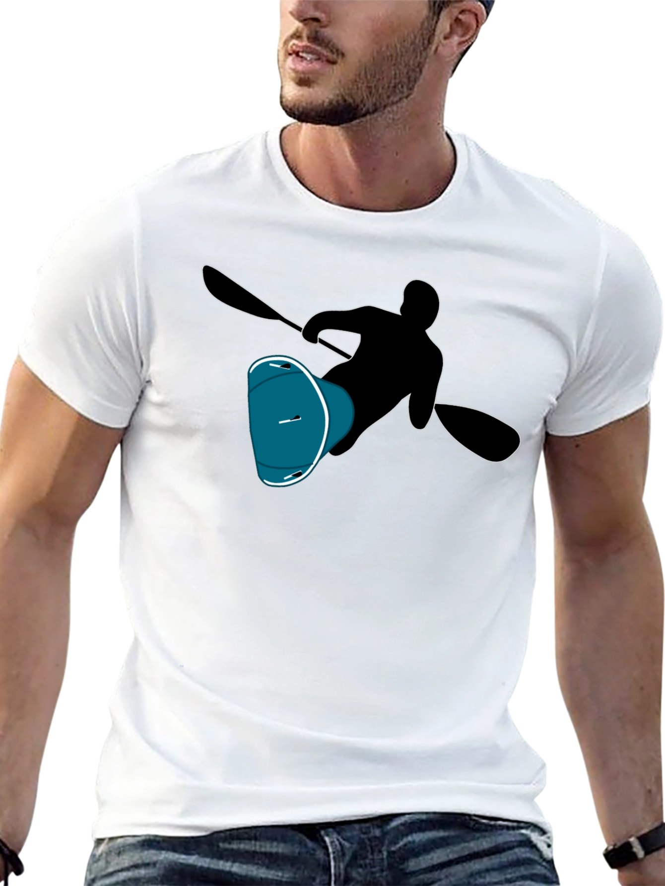 Black Kayaker Silhouette Tee - Black Cotton T-Shirt view 13