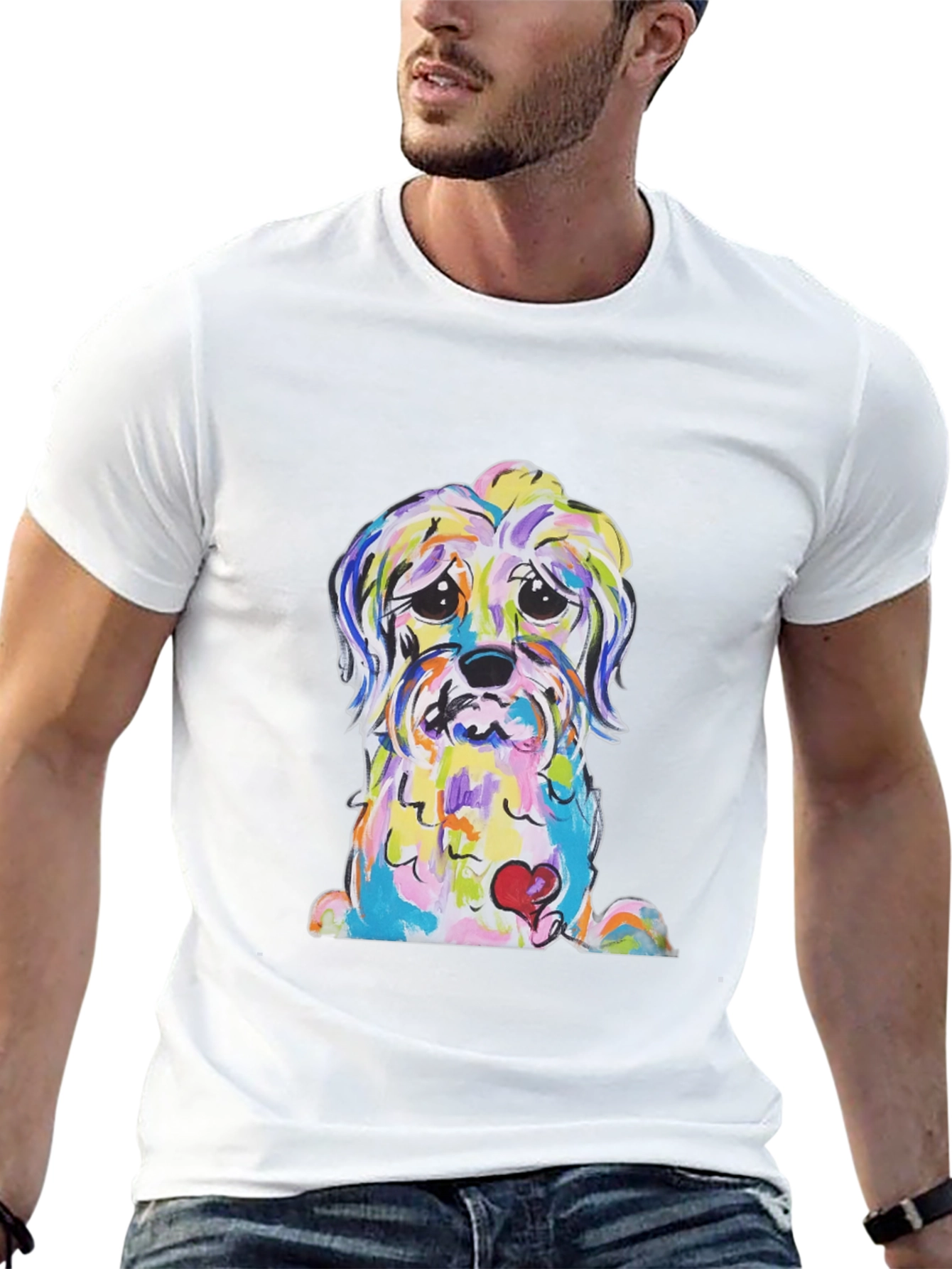 Black Dog With Heart Colorful Graphic T-Shirt view 13