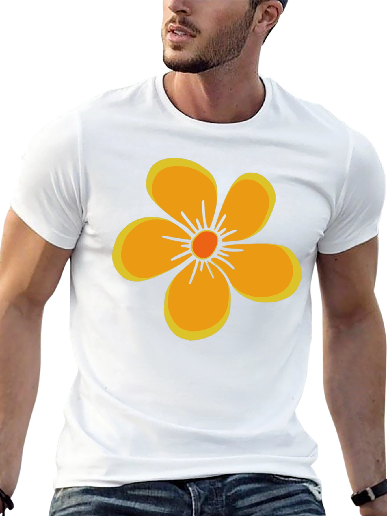 Black Black T-Shirt with Orange Flower Graphic view 13