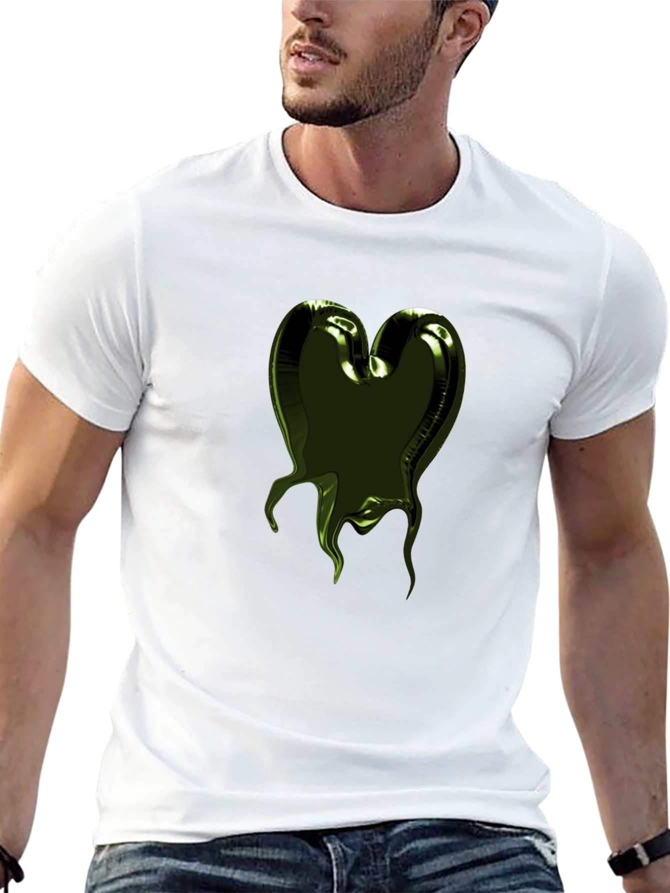 Black Olive Green Heart Balloon Graphic Tee - Men's view 13