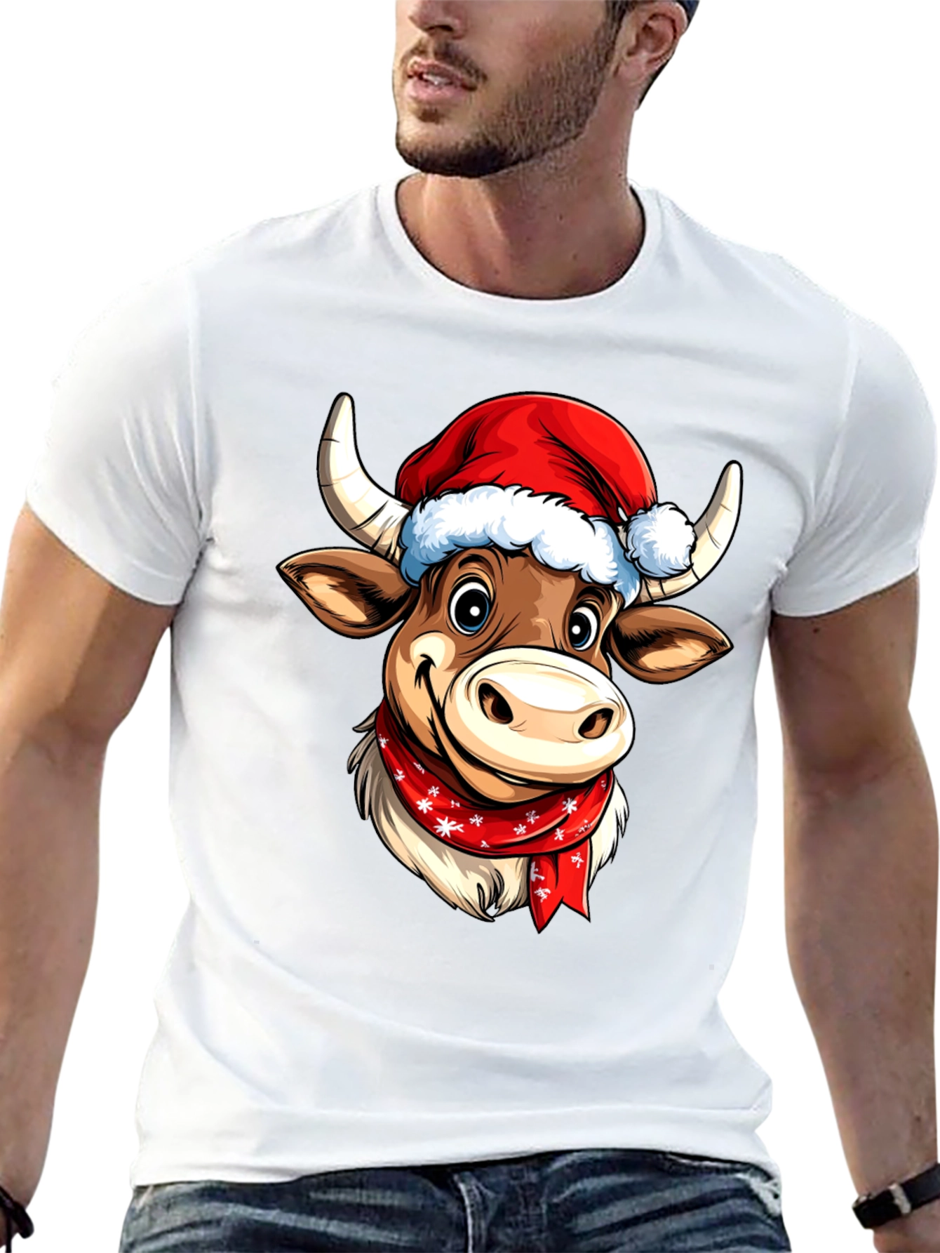 Black Festive Cartoon Cow T-Shirt view 13