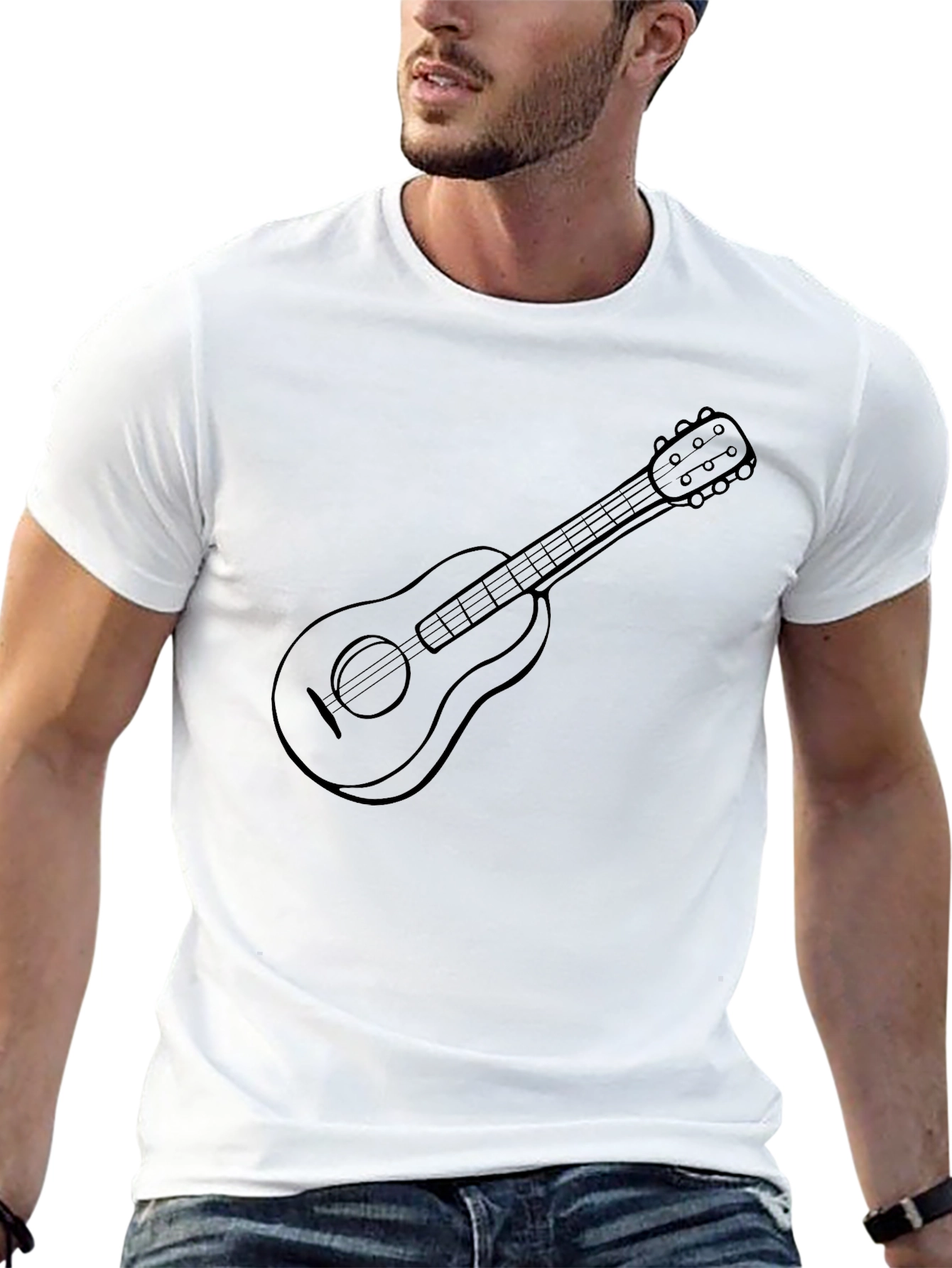 Black Guitar Graphic Tee - Black Casual T-Shirt view 13