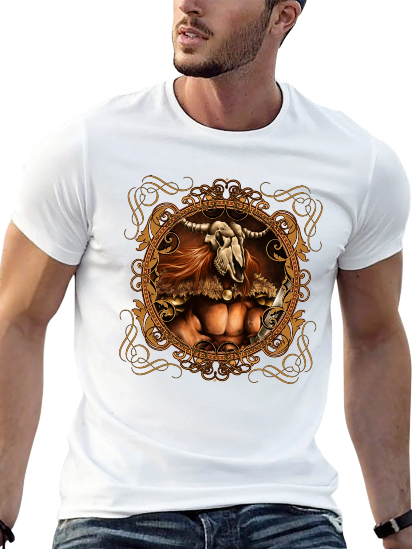 Black Skull Viking Warrior Graphic Tee - Black view 13