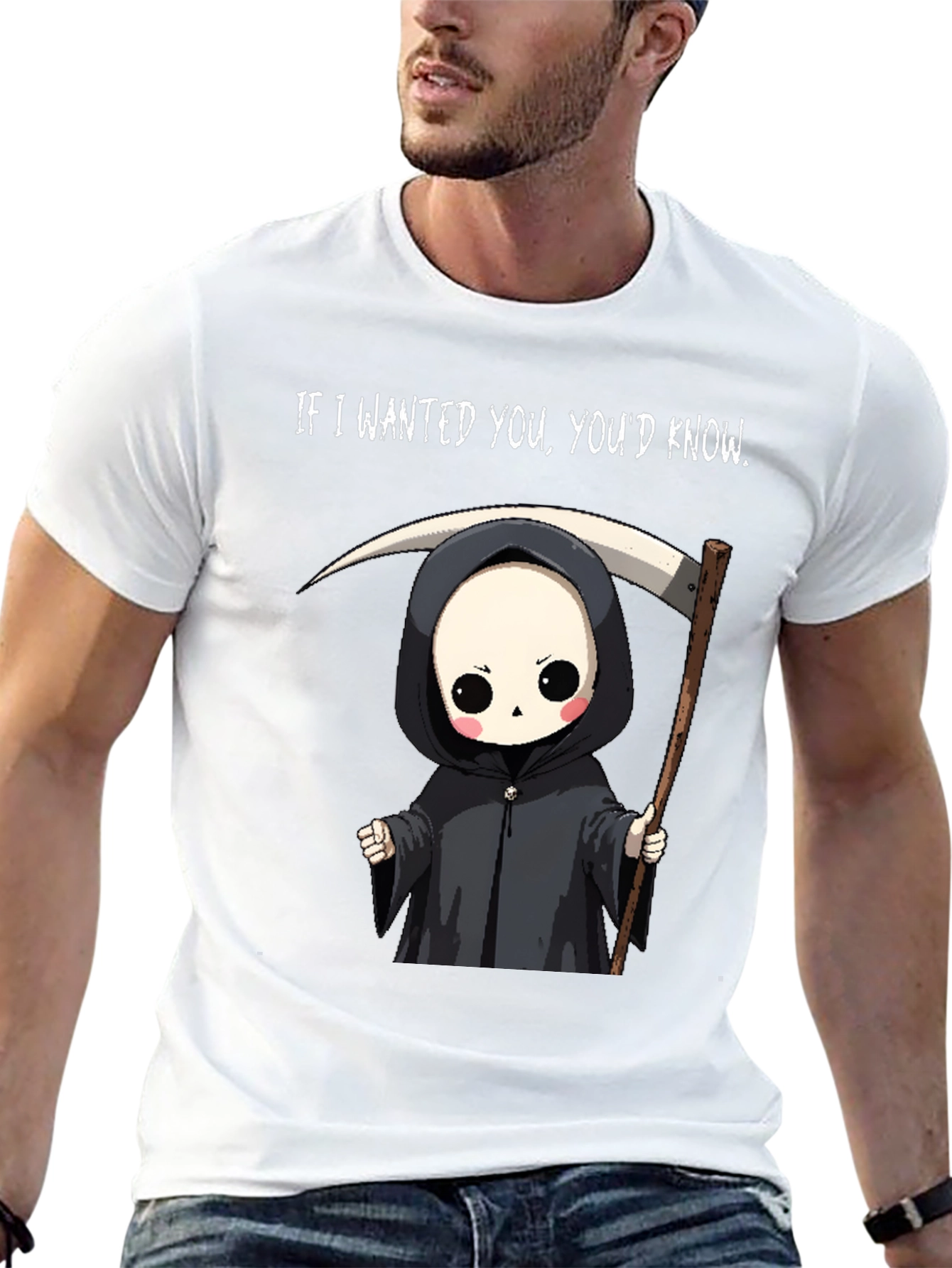 Black Grim Reaper Cartoon Graphic Tee - "If I Wanted You, You'd Know" view 13