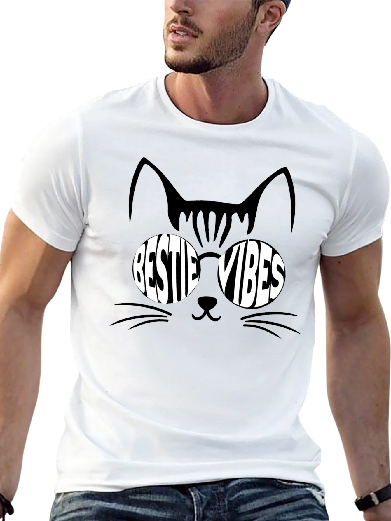 Black Cool Cat Bestie Vibes Black T-Shirt view 13