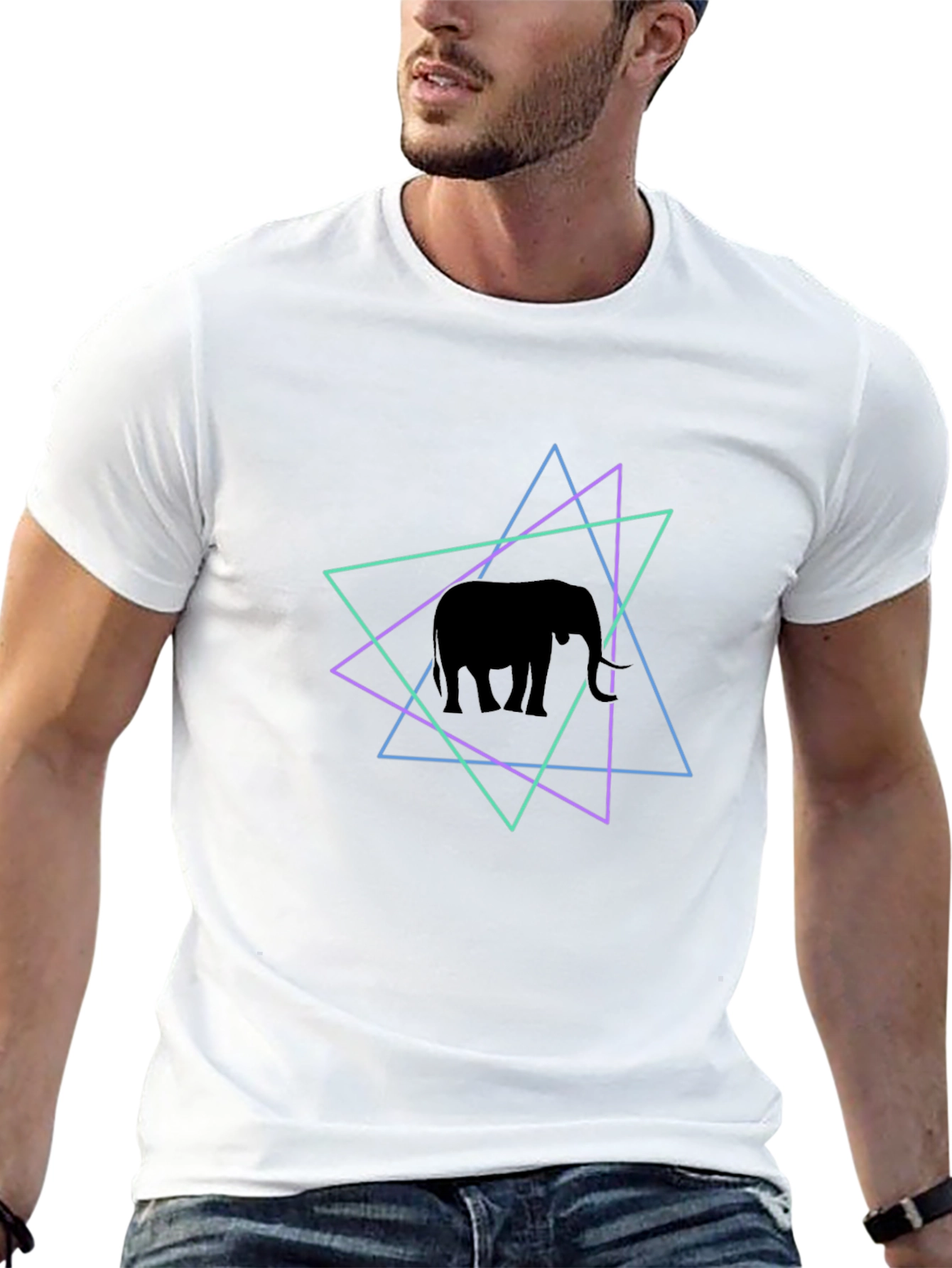 Black Geometric Elephant Graphic Tee - Black view 13