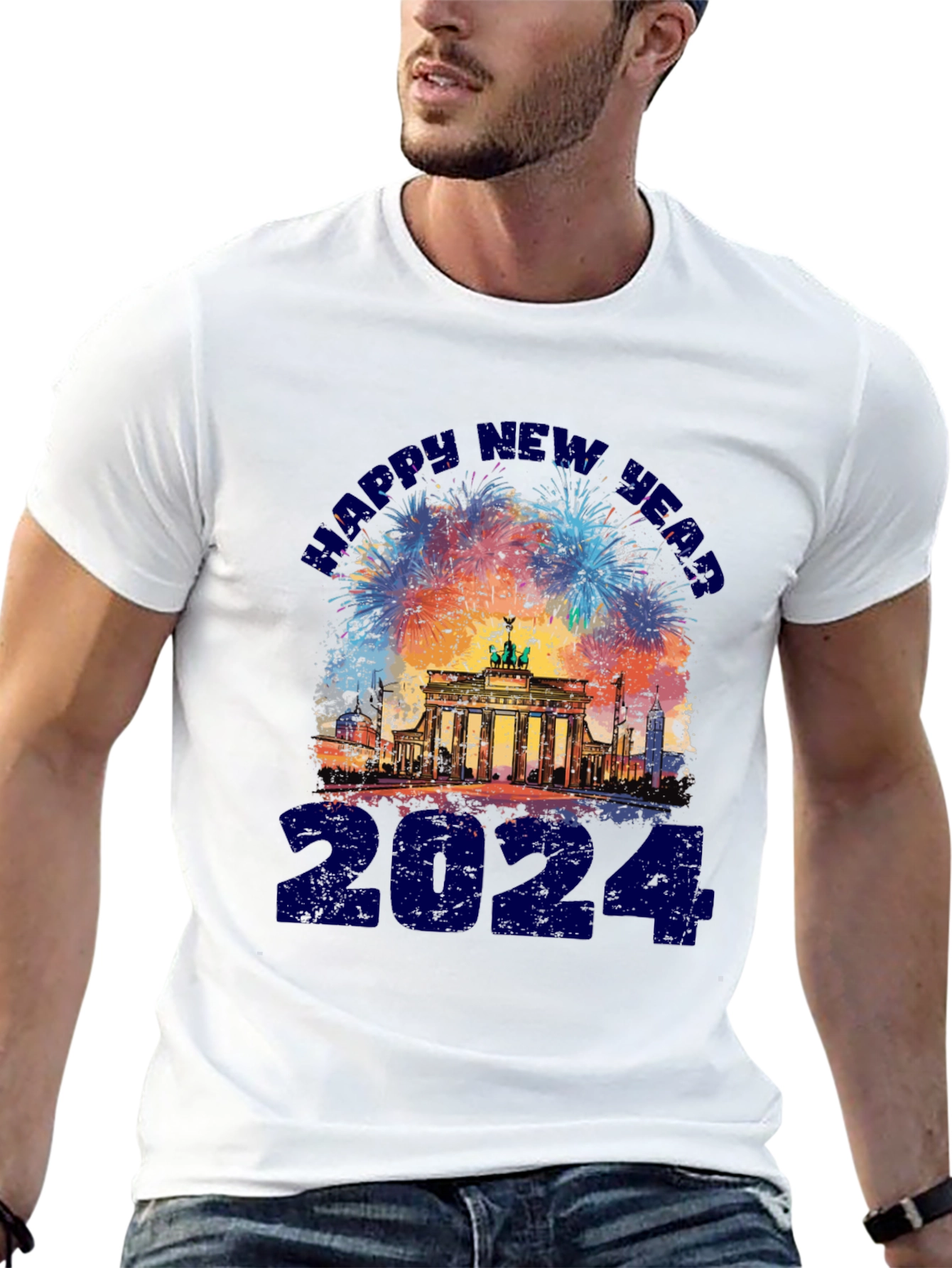 Black Happy New Year 2024 Berlin Fireworks T-Shirt view 13